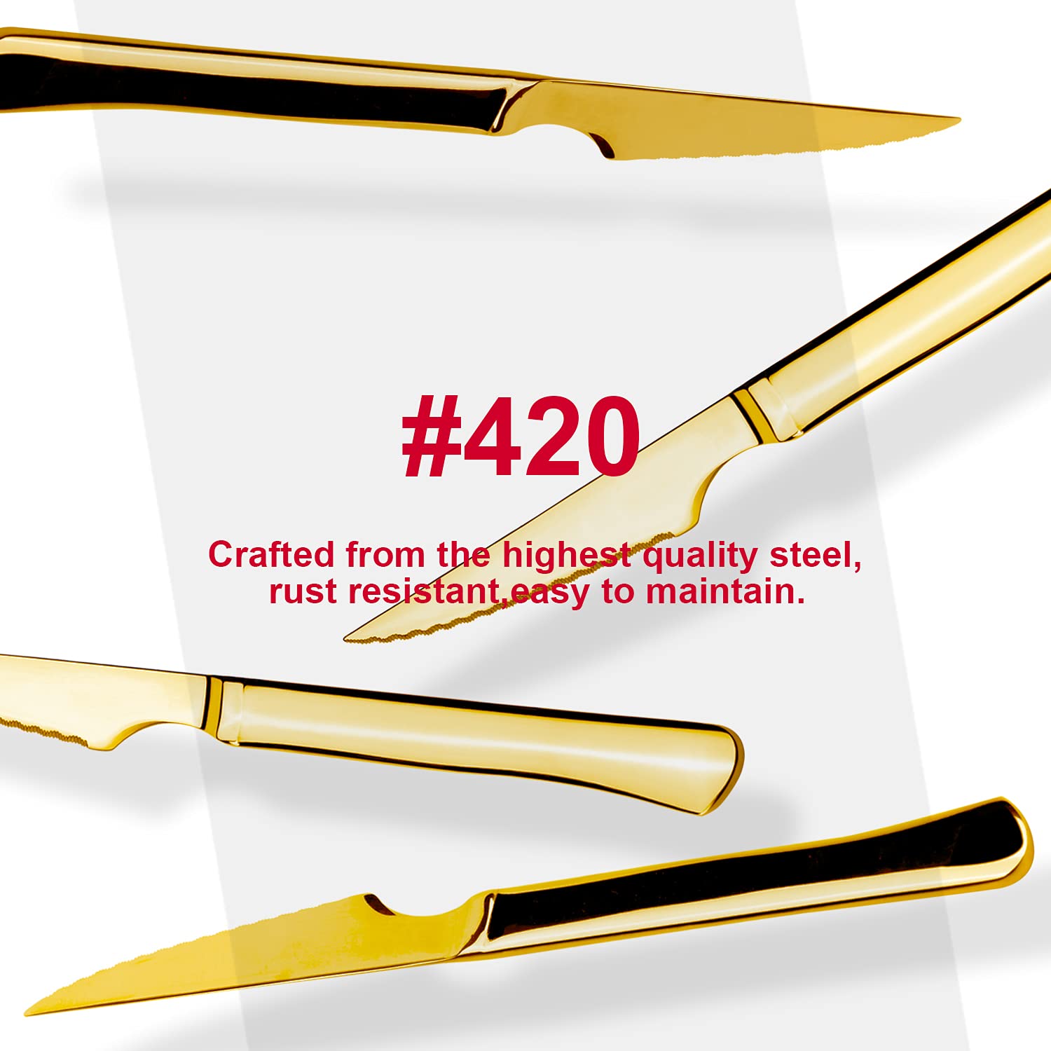 Premium 6-Piece Gold Steak Knife Set - Ultra Sharp Stainless Steel Serrated Dinner Knives for Steak & Meat Cutting - Dishwasher Safe Kitchen Cutlery Set for Restaurants, BBQs & Dinner Parties (Golden)