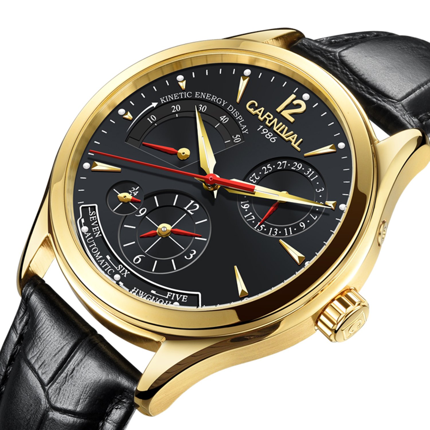 Men's Automatic Kinetic Watch with Sapphire Glass - Stainless Steel Case, Waterproof Leather Strap, Black Dial - Perfect for Business, Casual & Outdoor Activities