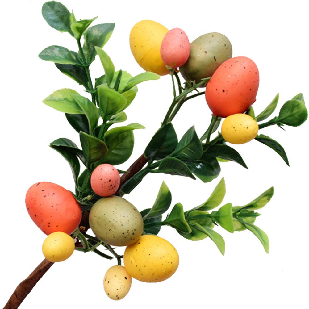 10 Pcs Artificial Easter Egg Flower Picks - Colorful Easter Tree Branch Decor with Green Leaves, Foam Egg Bouquet for Party, Home, Easter Table Centerpiece, Spring Wreath & DIY Craft Decorations