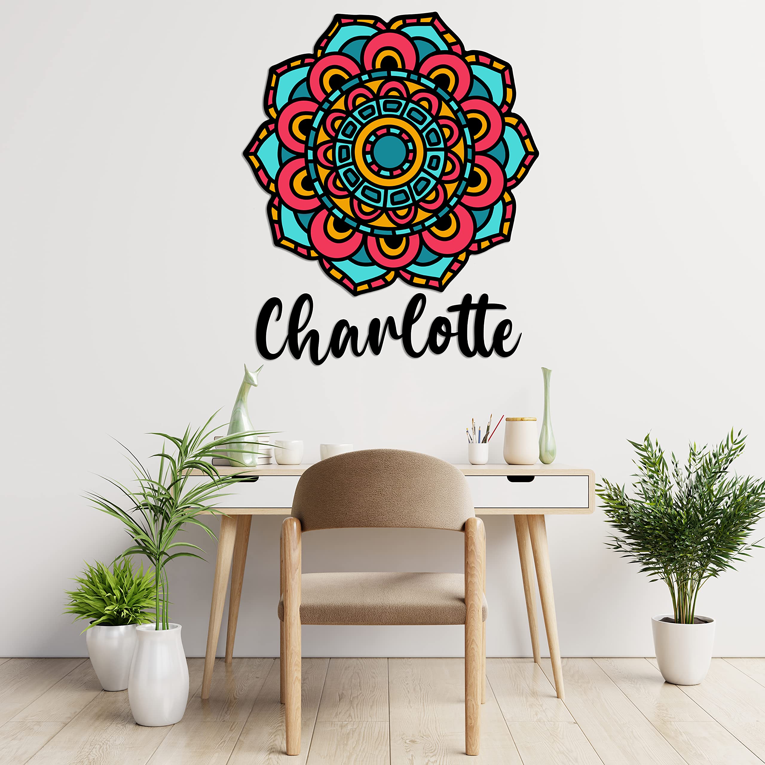 Custom Name Mandala Wall Decal - Handmade Art Sticker for Nursery, Bedroom & Home Decor | Perfect for Kids Rooms, Living Spaces & Gift Giving