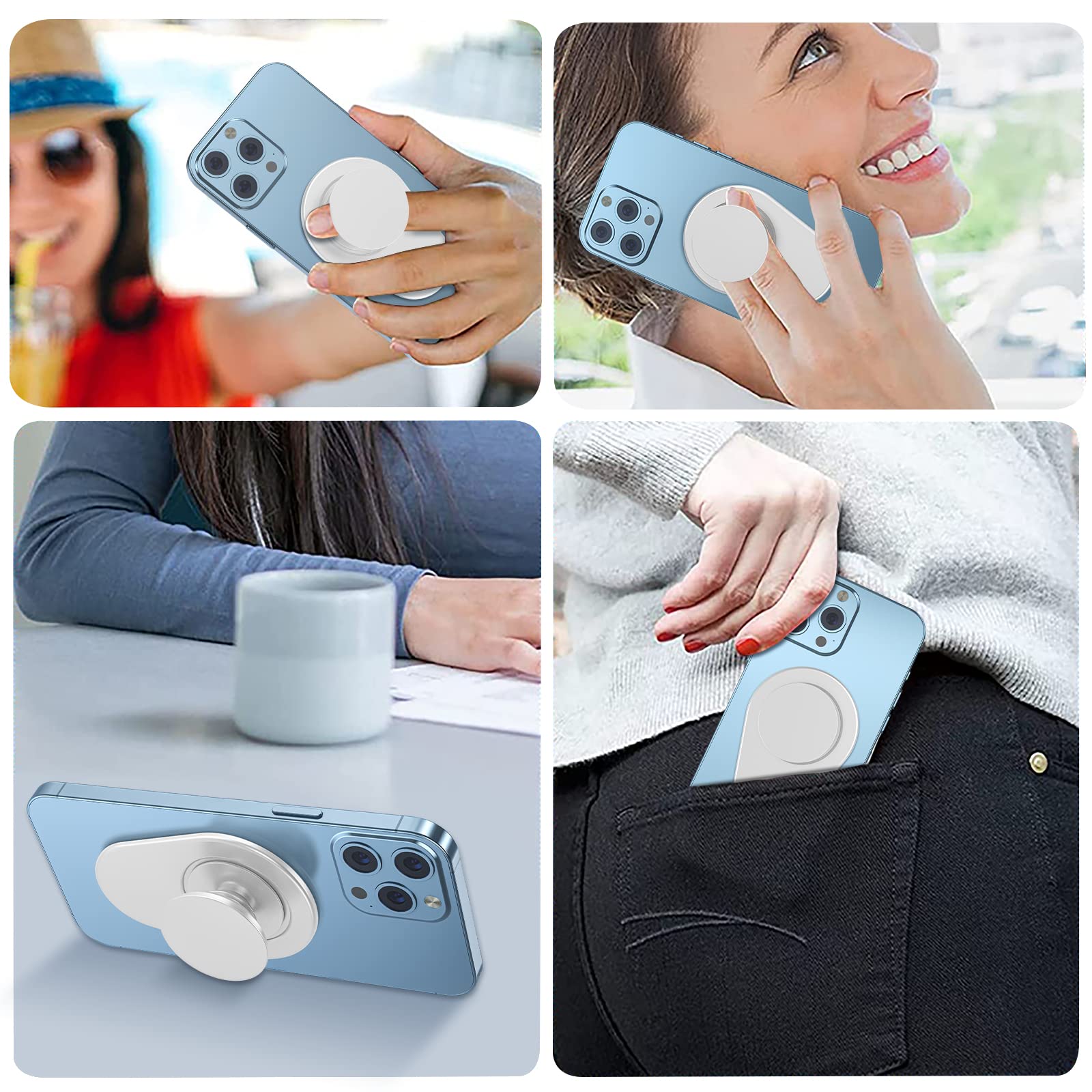 AUROX Magnetic Base Plate for iPhone 16 15 14 13 12 Series | Compatible with MagSafe, PopSocket, and Phone Ring Holder | Removable Wireless Charging | Silver | Perfect for Home, Office, and Travel Use