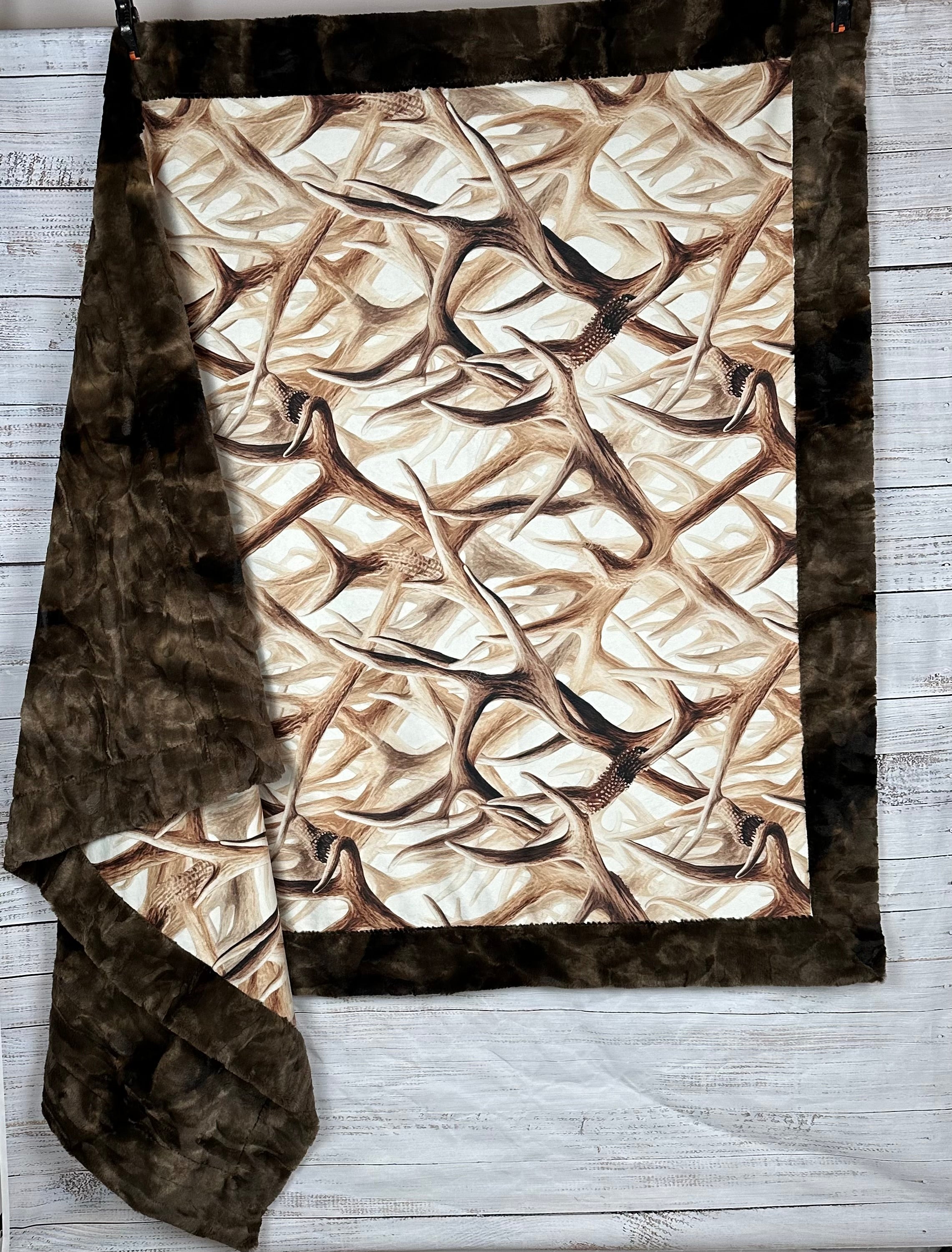 Soft & Cozy Brown Tie Dye Antler Print Luxury Minky Blanket 55