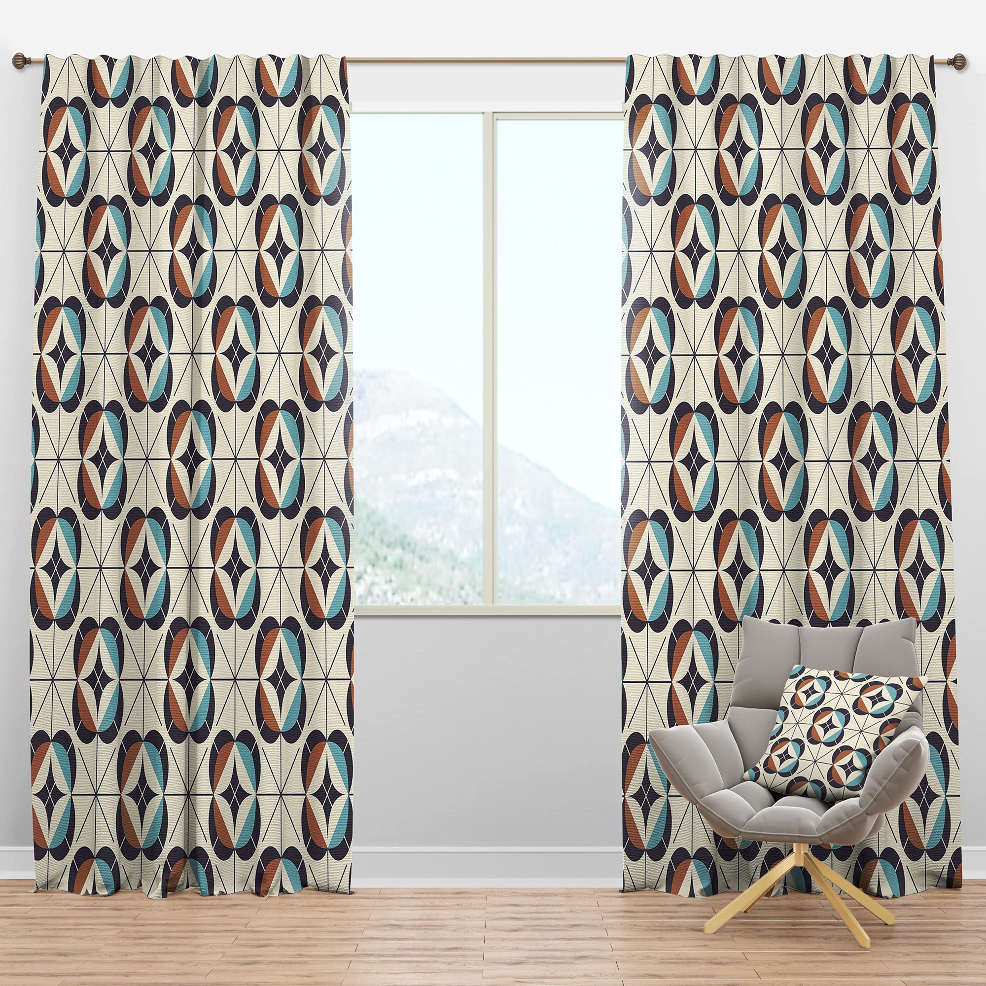 DesignQ Blackout Curtains - Geometric Retro Pattern Thermal Insulated Drapes for Bedroom & Living Room (52x120, Single Panel) - Perfect for Home Decor, Privacy & Light Control