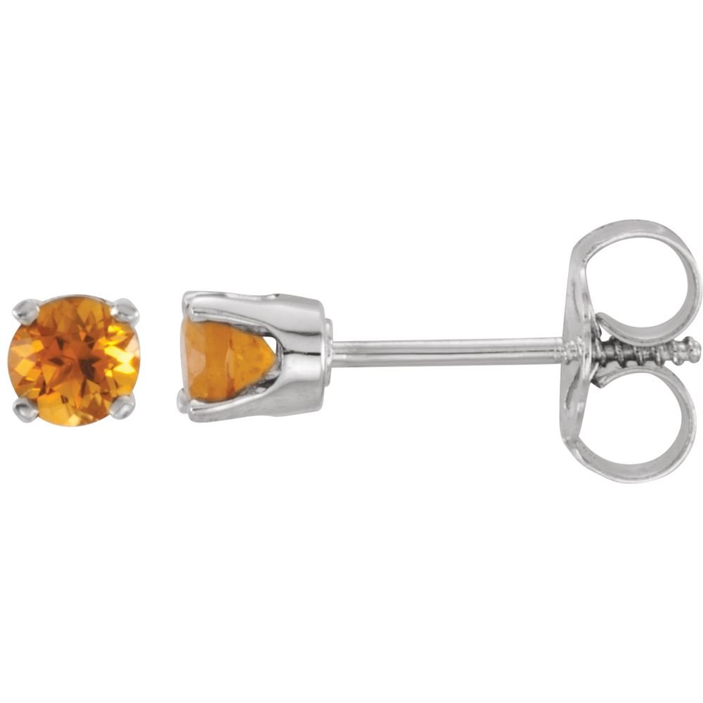 14K White Gold Citrine Stud Earrings for Women - Elegant Polished Gemstone Jewelry Gift for Birthday, Anniversary & Special Occasions