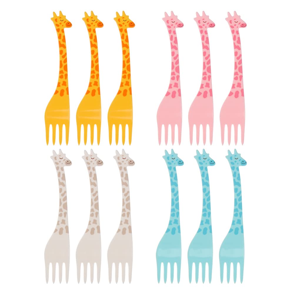 HomeSoGood 12Pcs Giraffe Fruit Forks - Mini Cartoon Snack & Dessert Picks for Cakes, Fruits, Salads, Cocktails | Perfect for Parties, Picnics, Kids Snacks & Home Entertaining