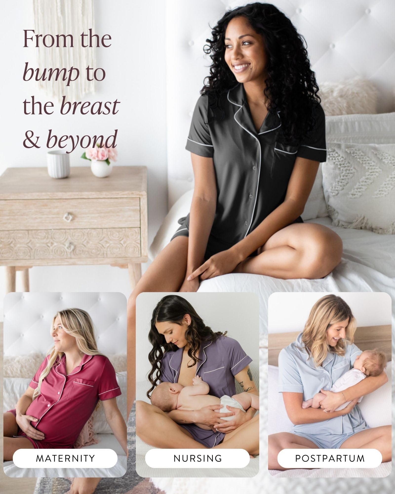 Kindred Bravely Clea Classic Short Sleeve Maternity & Nursing Pajama Set - Soft Cotton Breastfeeding Sleepwear for Pregnant & Postpartum Women - Perfect for Nighttime Nursing & Comfortable Sleep