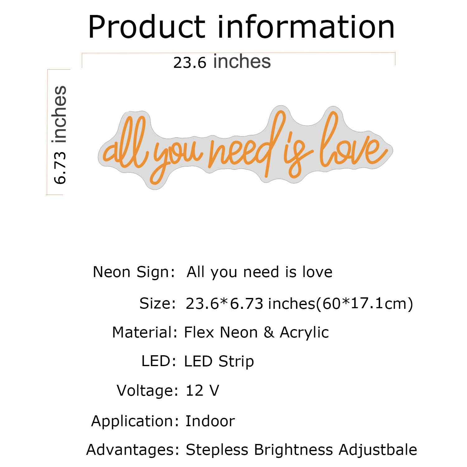 Custom 'All You Need is Love' Orange Neon Sign - Wedding Decor, Engagement Party Backdrop, Wall Art for Home & Event Decoration | Perfect for Bedroom, Living Room & Photo Booth Background