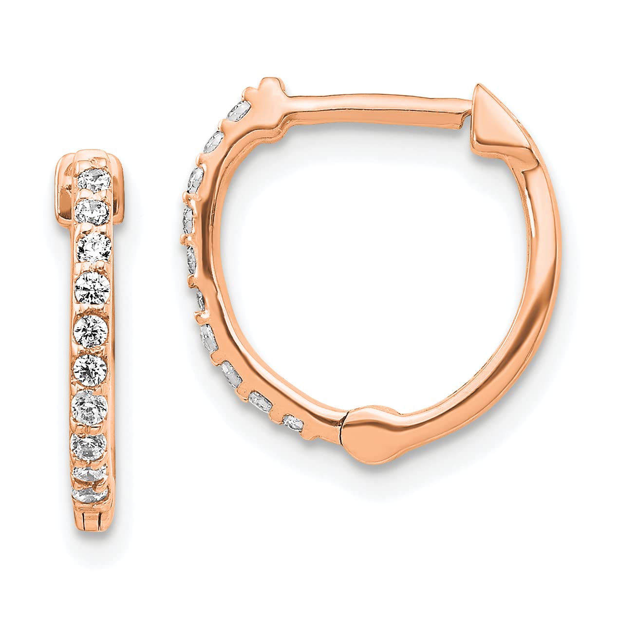 14K Rose Gold Diamond Hinged Hoop Earrings for Women - 13mm Dainty Luxury Stud Earrings, Perfect for Weddings, Parties & Everyday Elegance