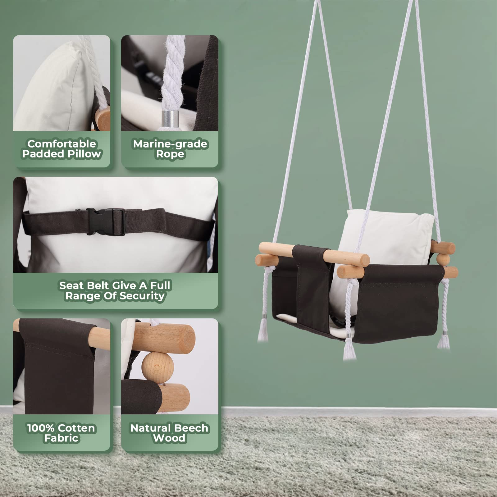 **Baby Swing with Stand - Indoor & Outdoor Toddler Swing Set with Soft Canvas Cushion Seat - Perfect for Playtime, Backyard, Nursery, and Park Adventures**
