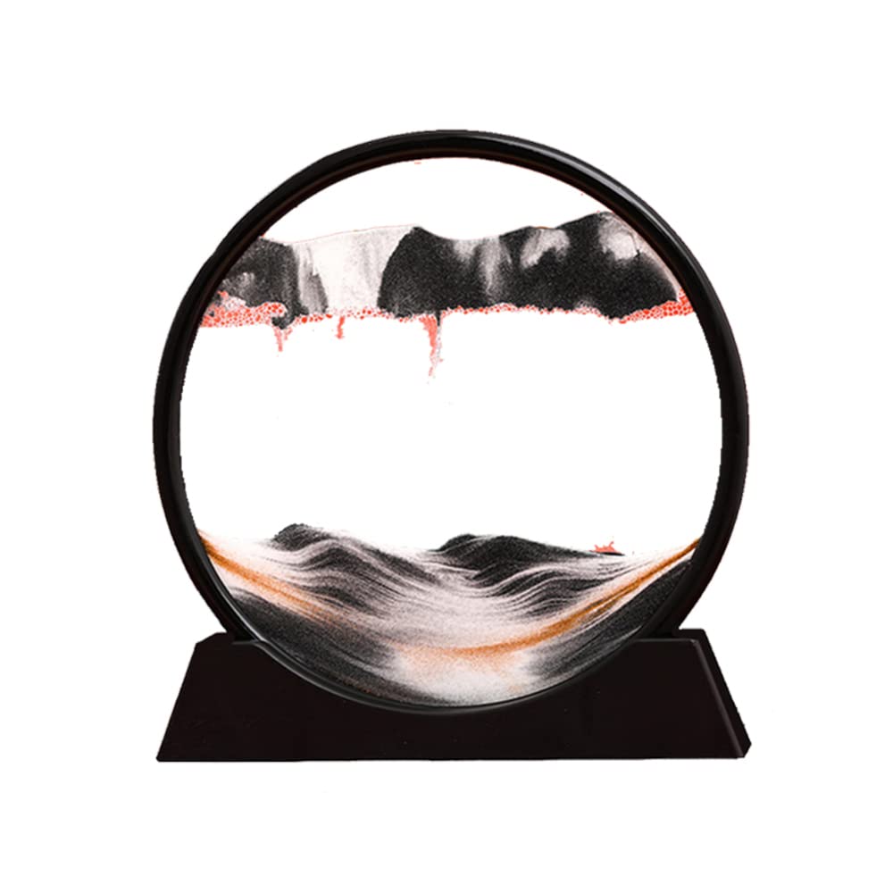 3D Dynamic Sand Art Liquid Motion - Moving Sand Art Picture in Round Glass Frame, Deep Sea Sandscape Motion Display for Home & Office Decoration - Flowing Sand Art Toy for Adults & Kids (Black) | Perfect for Stress Relief, Meditation & Desktop Decor
