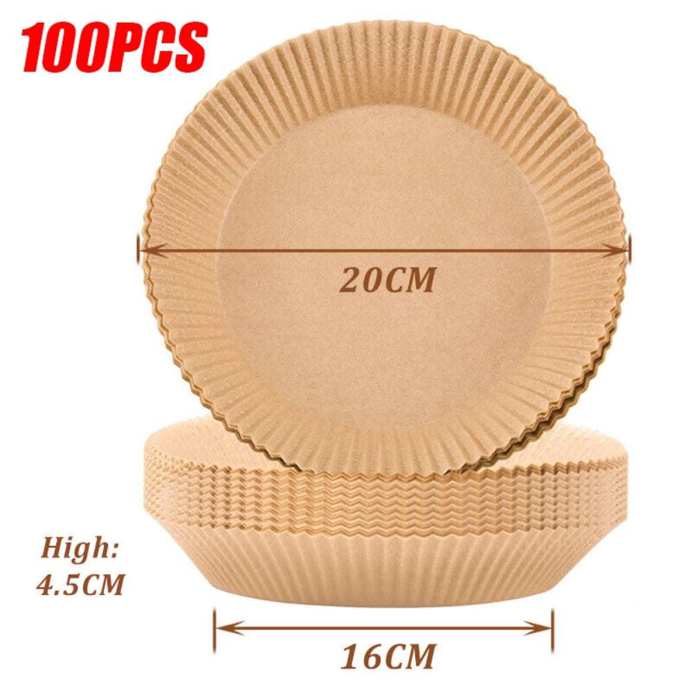 100PCS Air Fryer Disposable Paper Liners - Non-Stick Parchment Baking Sheets for Easy Cleanup | Perfect for Roasting, Frying & Baking Chicken, Fries, Vegetables | Fits Most Air Fryer Models