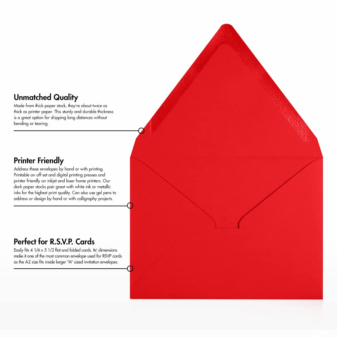 Premium A2 Contour Flap Envelopes 4 3/8 x 5 3/4 Inches - Ruby Red (Pack of 500) for Wedding Invitations, Greeting Cards & Business Correspondence
