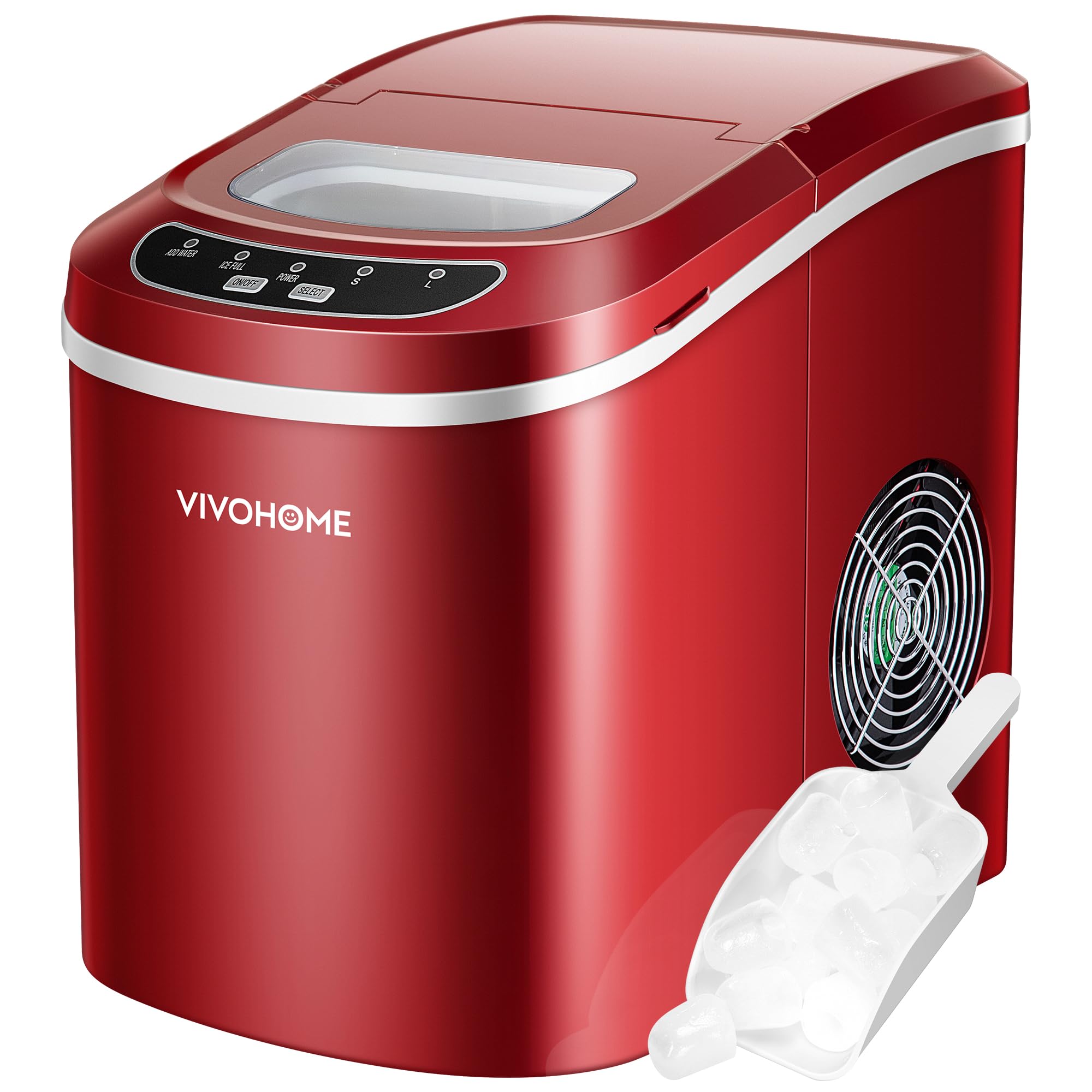 VIVOHOME Portable Countertop Ice Maker Machine - 26lbs/Day, 9 Ice Cubes in 6 Minutes, Self-Cleaning with Hand Scoop (Red) - Perfect for Home, Office, RV, and Parties
