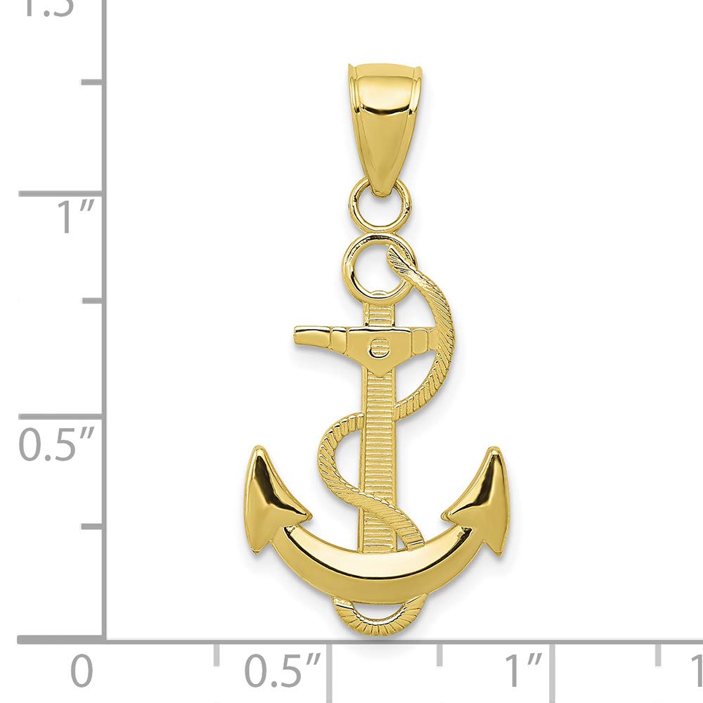 10K Yellow Gold Polished Anchor with Rope Charm Pendant Necklace - Perfect for Nautical Lovers, Sailors & Beach-Themed Jewelry Gifts