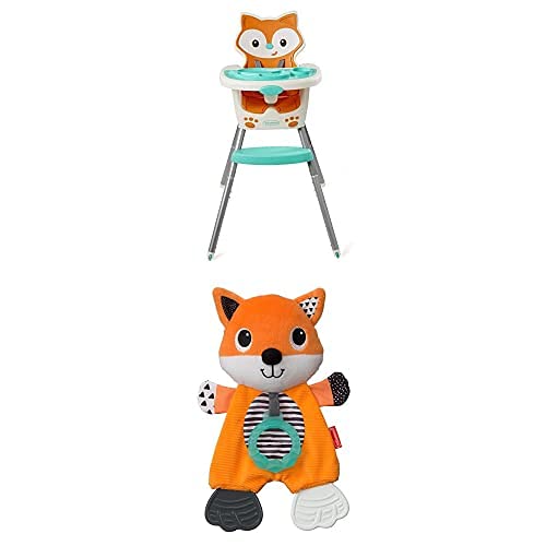 Infantino Fox 4-in-1 Highchair & Booster Seat - Space Saving Baby Feeding Chair with Adjustable Height, Dishwasher-Safe Tray & Cuddly Teether - Perfect for Small Spaces, Travel & Toddler Mealtime