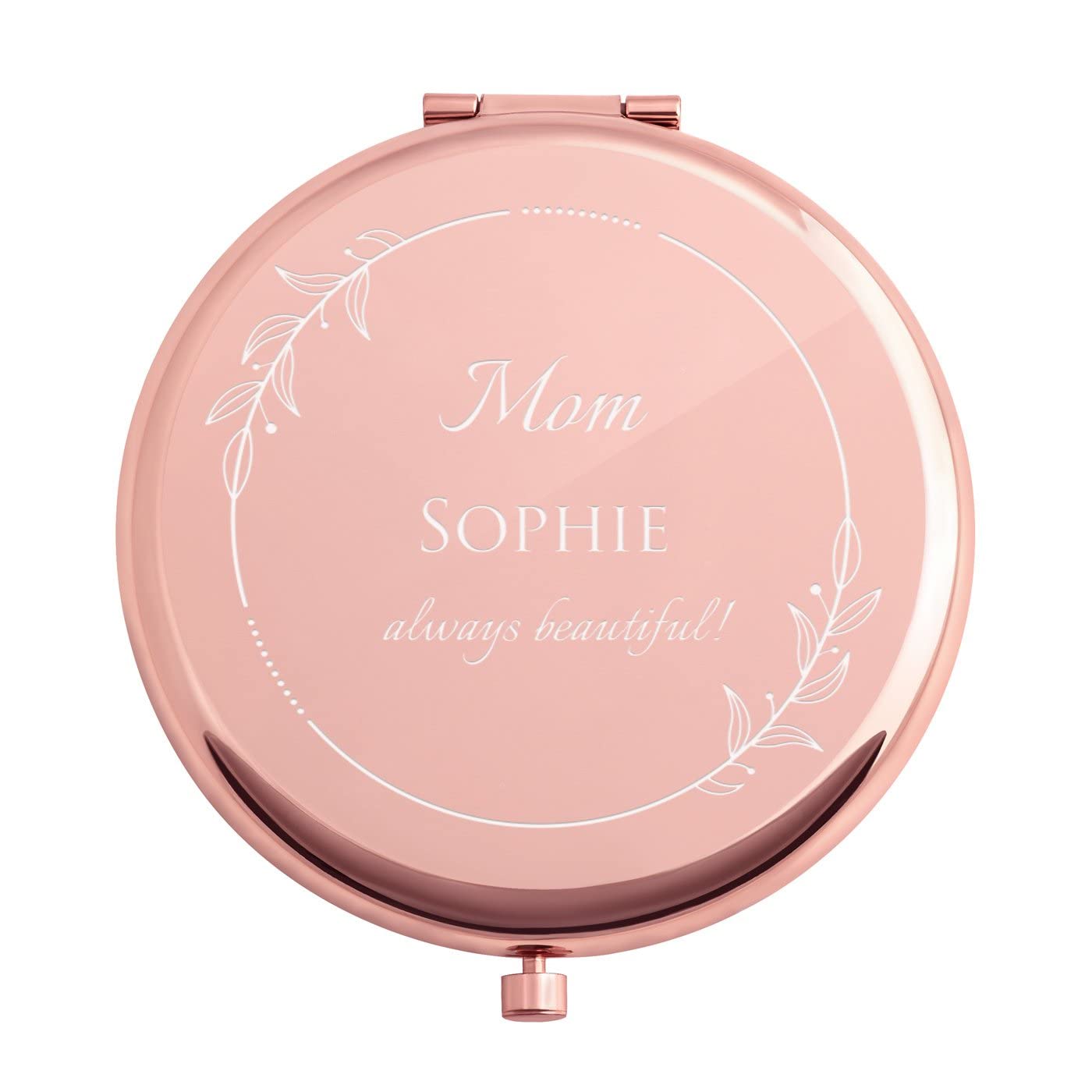Personalized Rose Gold Compact Mirror for Women - Custom Engraved Cosmetic Mirror with Leaves Design - Perfect Gift for Birthday, Anniversary & Special Occasions - Elegant Makeup Accessory for Travel & Handbag
