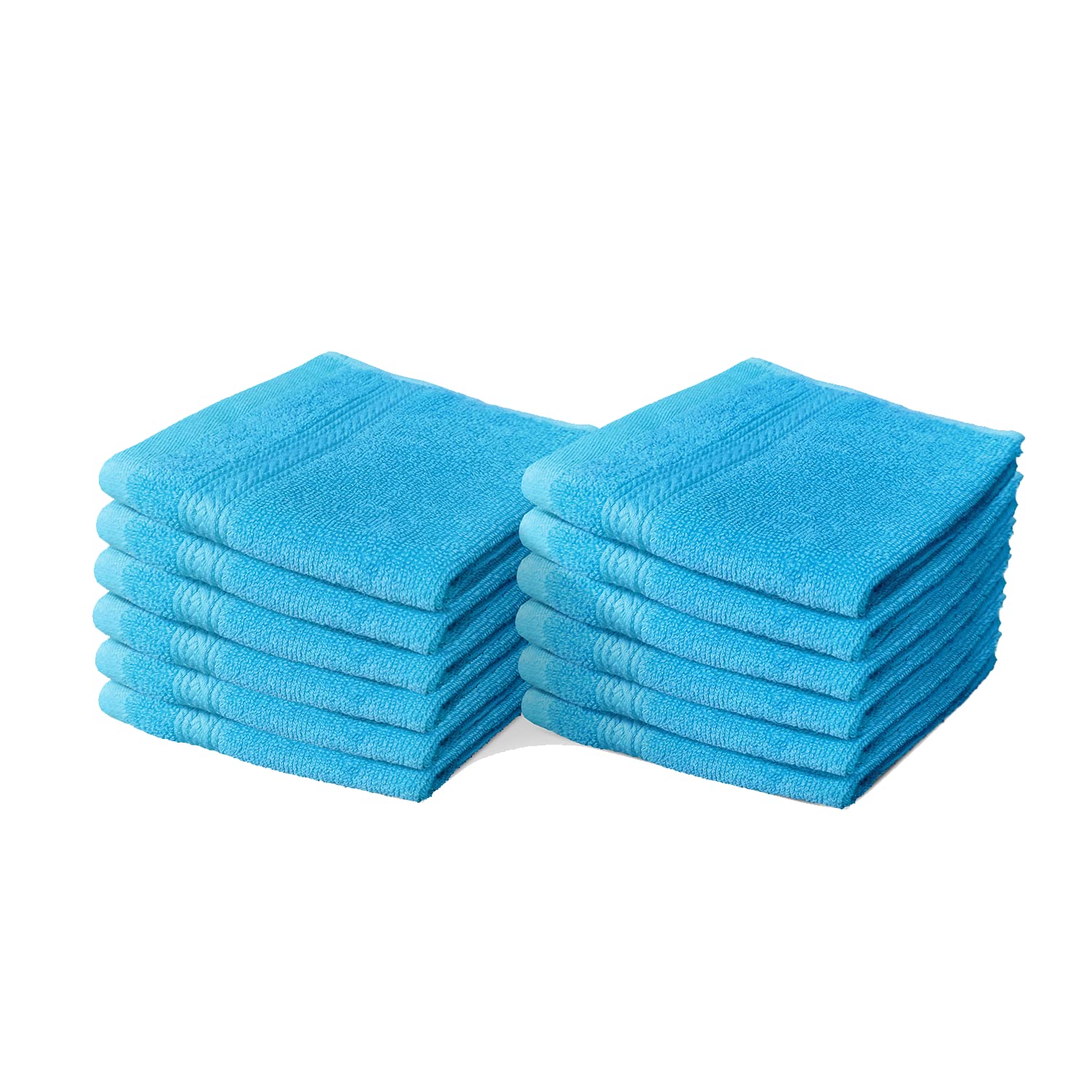 BHT 600 GSM 100% Cotton Face & Body Wash Cloths - Ultra Soft Luxury Hotel & Spa Towels for Gentle Cleansing, Exfoliating & Skincare - Set of 12 Aqua Blue Bath Towels for Home, Gym & Travel
