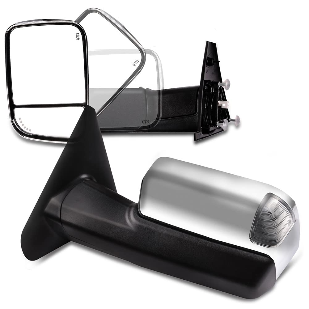 CCiyu Power Heated Towing Mirrors with Turn Signal - Fit for 2002-2008 Dodge Ram 1500 & 2003-2009 Ram 2500/3500 Trucks - Chrome Housing - Enhanced Visibility for Safe Towing & Highway Driving