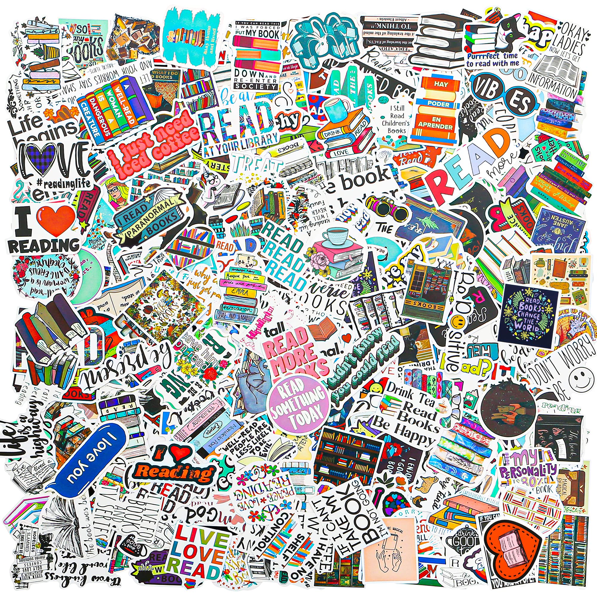 300 Pcs Motivational Reading Stickers - Vintage Book Study Vinyl Decals for Laptop, Water Bottle, Computer, Refrigerator, Luggage, Phone Case, Bicycle - Perfect for Students, Teens & Office Workers (Study Motivation, School Supplies, Gift Ideas)
