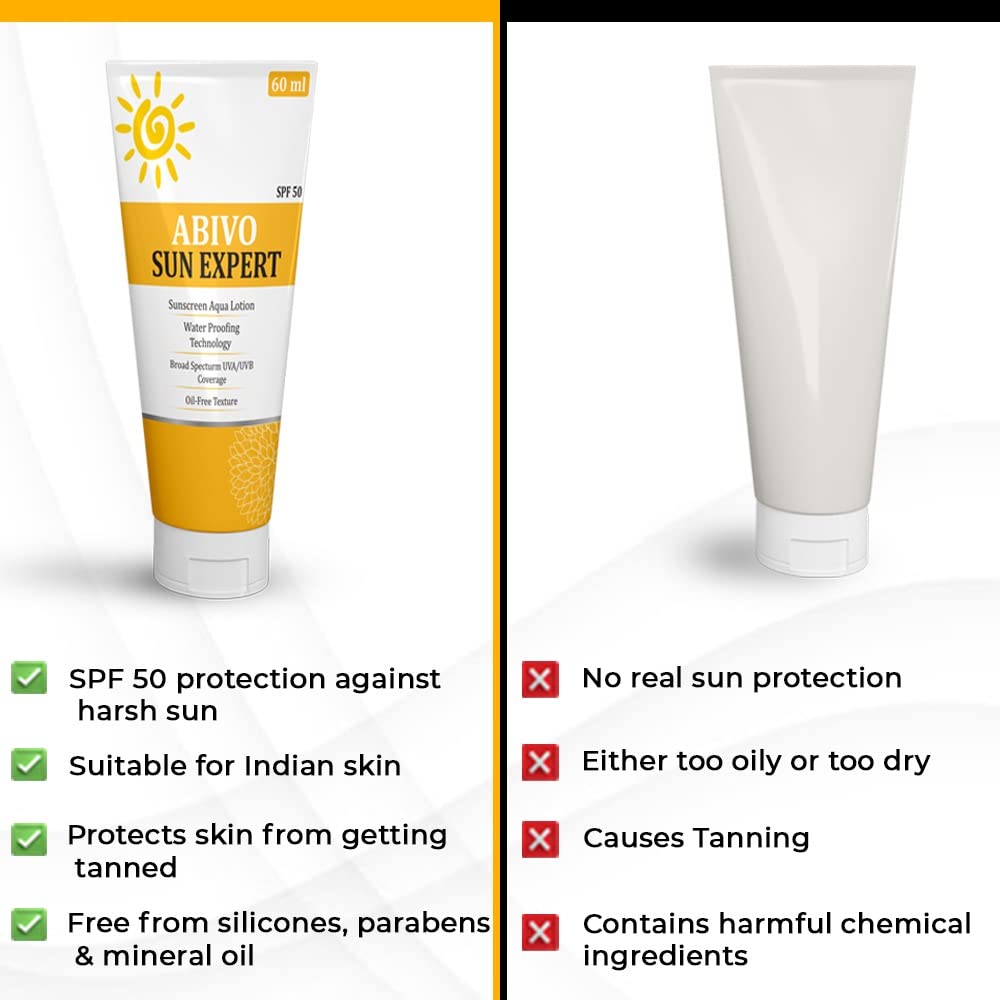 Abivo Sun Expert SPF 50 Matte Sunscreen - Oil Free Face & Body Sunscreen Cream with UVA/UVB Protection | Water Resistant | 60ml | Perfect for Beach, Swimming & Outdoor Activities