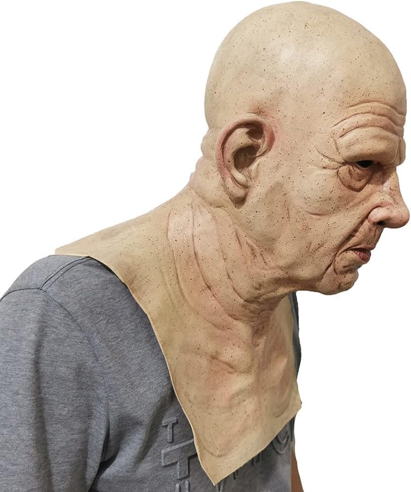 Realistic Old Man Latex Mask - Wrinkle Face Bald Man Halloween Costume for Adults | Horror Cosplay & Masquerade Party Props | Perfect for Halloween, Themed Parties & Scary Events
