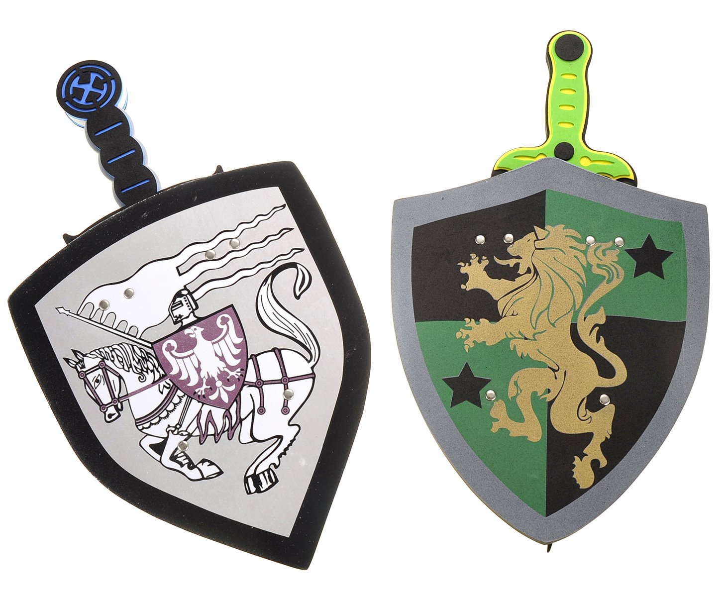 PowerTRC Foam Sword and Shield Play Set for Kids - Medieval Knight Role Play with White Eagle & Golden Lion Shields - Safe Foam Weapons for Pretend Battles & Fantasy Adventures - Perfect for Birthday Gifts, Costume Parties & Outdoor Play
