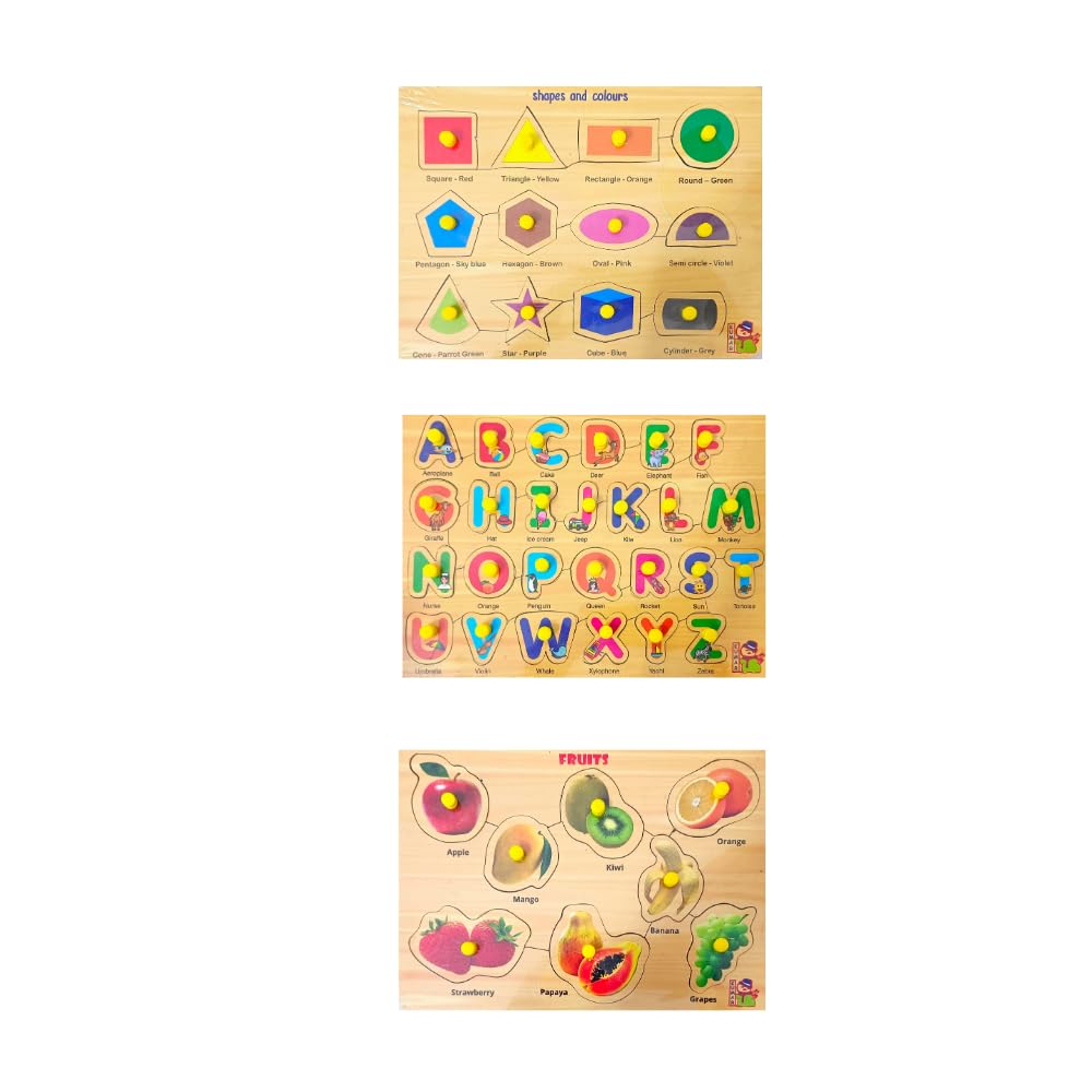 Wooden Learning Boards - Educational Wooden Puzzle Toys for Kids Ages 3+ & Adults | Number, Shape, Animal, Bird, Alphabet & Fruit Puzzles (Set of 6) | STEM Learning Toy for Preschool & Homeschool Activities