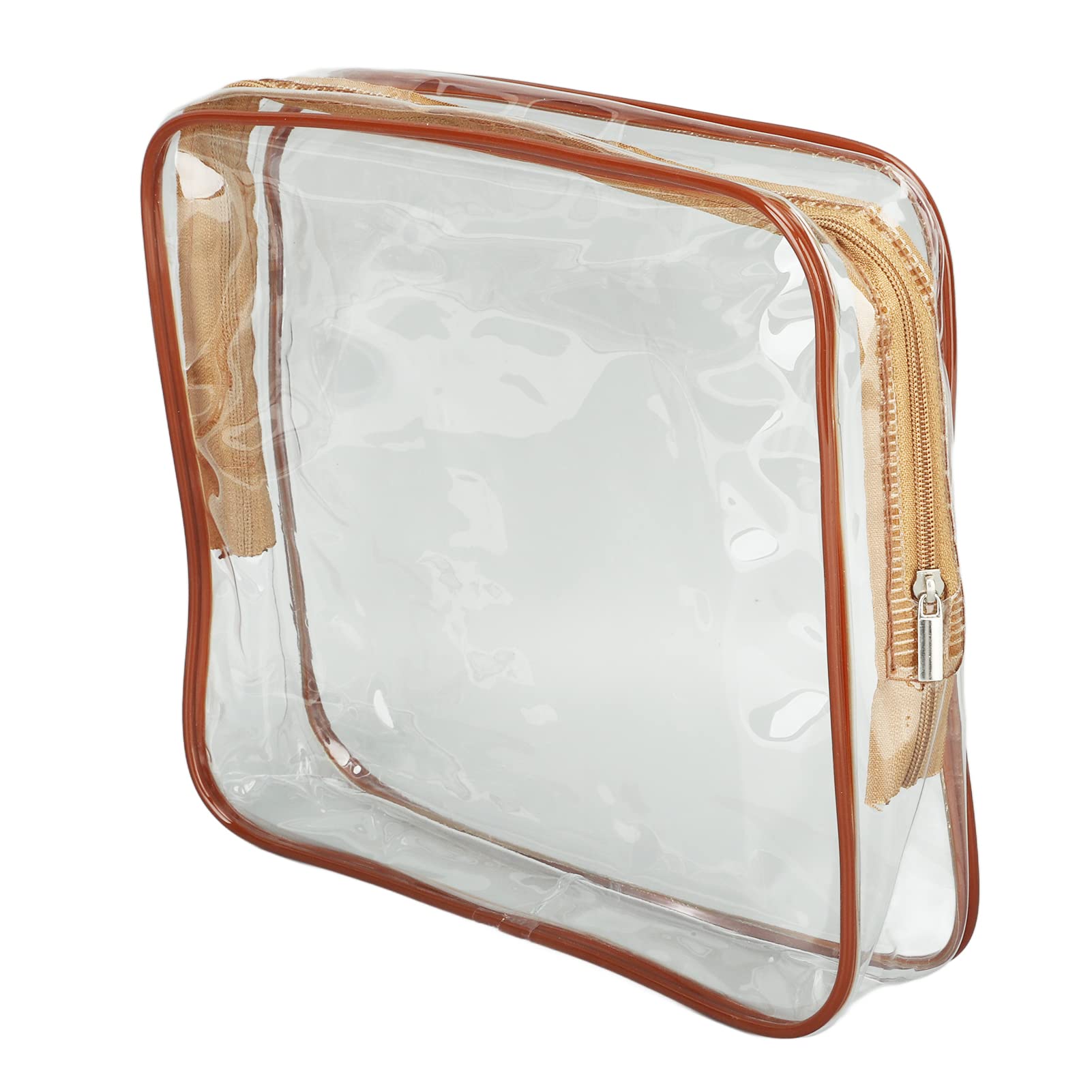 3-Piece Clear Travel Makeup Bags Set - Waterproof Large Capacity Cosmetic Organizer with Zipper Closure & Carrying Handle - Perfect for Swimming, Gym, Beach & Airplane TSA Compliance (Coffee)