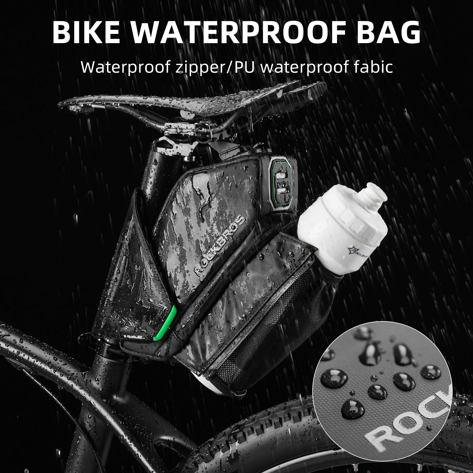 ROCKBROS Waterproof Bike Saddle Bag with Bottle Holder - Under Seat Bicycle Storage for Road Bikes | Perfect for Cycling Commutes, Long Distance Rides & Outdoor Adventures