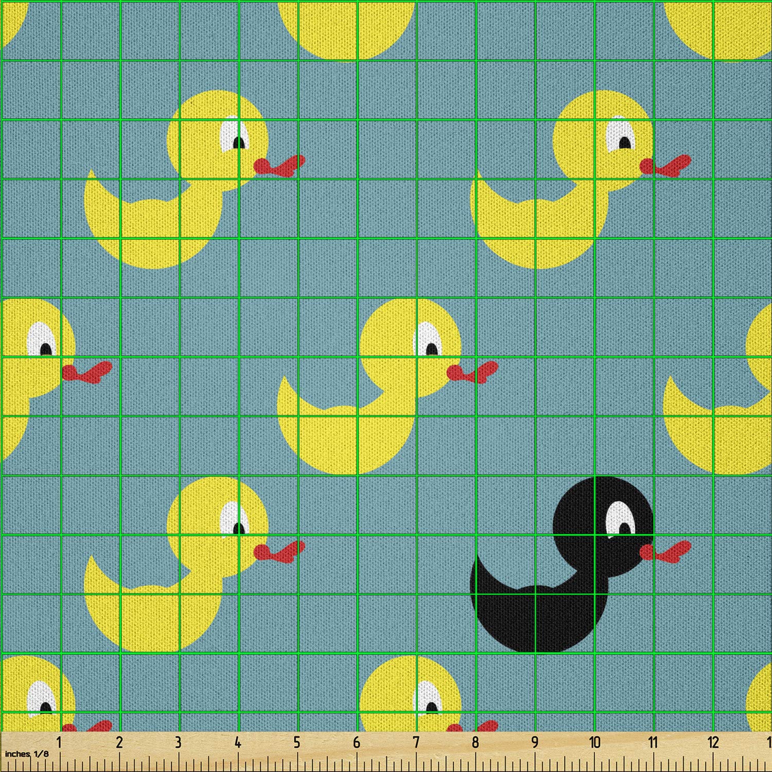 Lunarable Duckies Fabric by The Yard - Abstract Rubber Duck Bathroom Toy Pattern with Black & Yellow Ducks, Soft Microfiber Arts & Crafts Textile for DIY Decor (10 Yards, Teal) - Perfect for Quilting, Upholstery, and Home Decoration Projects