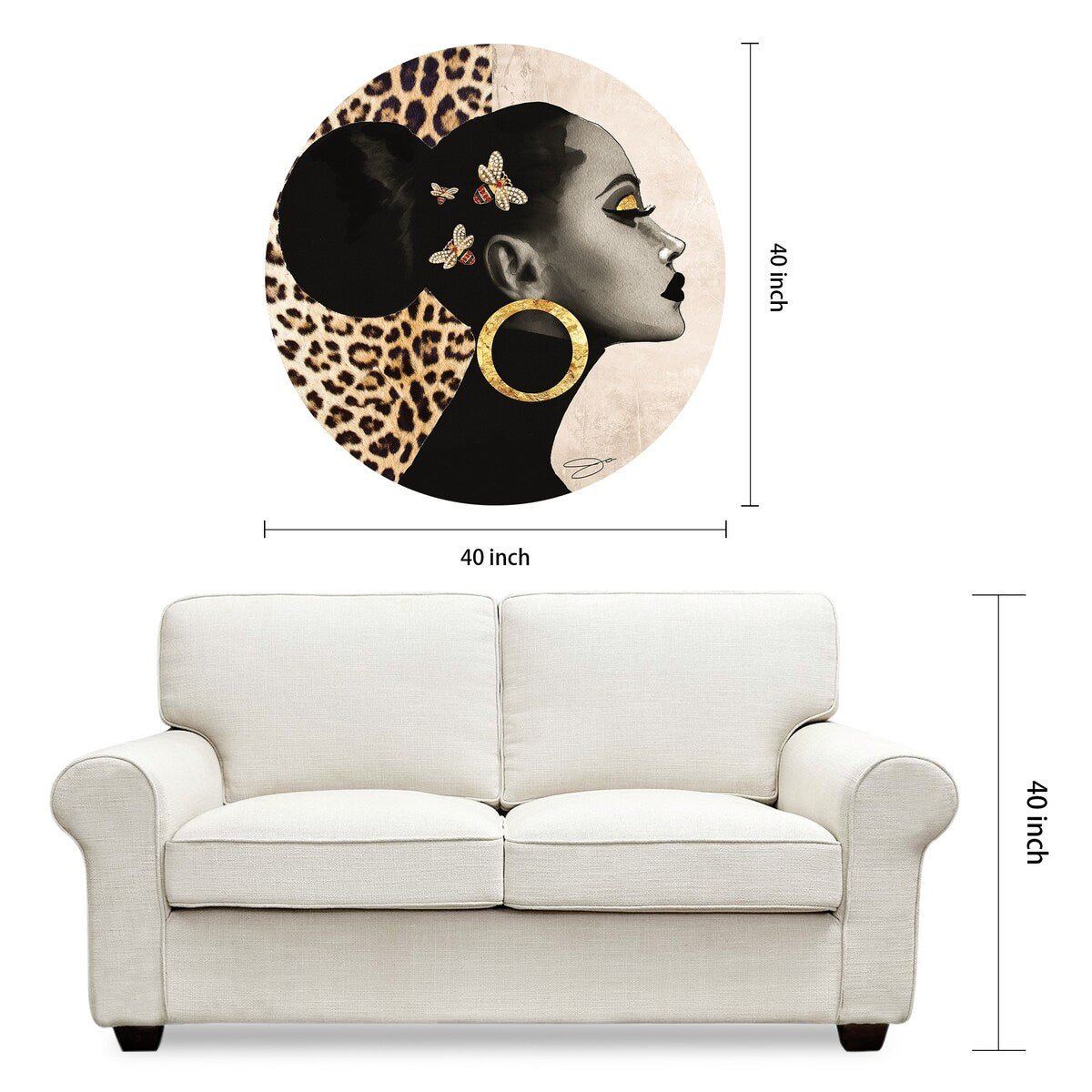 Frameless Round Tempered Glass Wall Art - 40x40 Inches Modern Home Decor for Living Room, Bedroom & Office - Free Floating Graphic Design for Women's Aesthetic Spaces