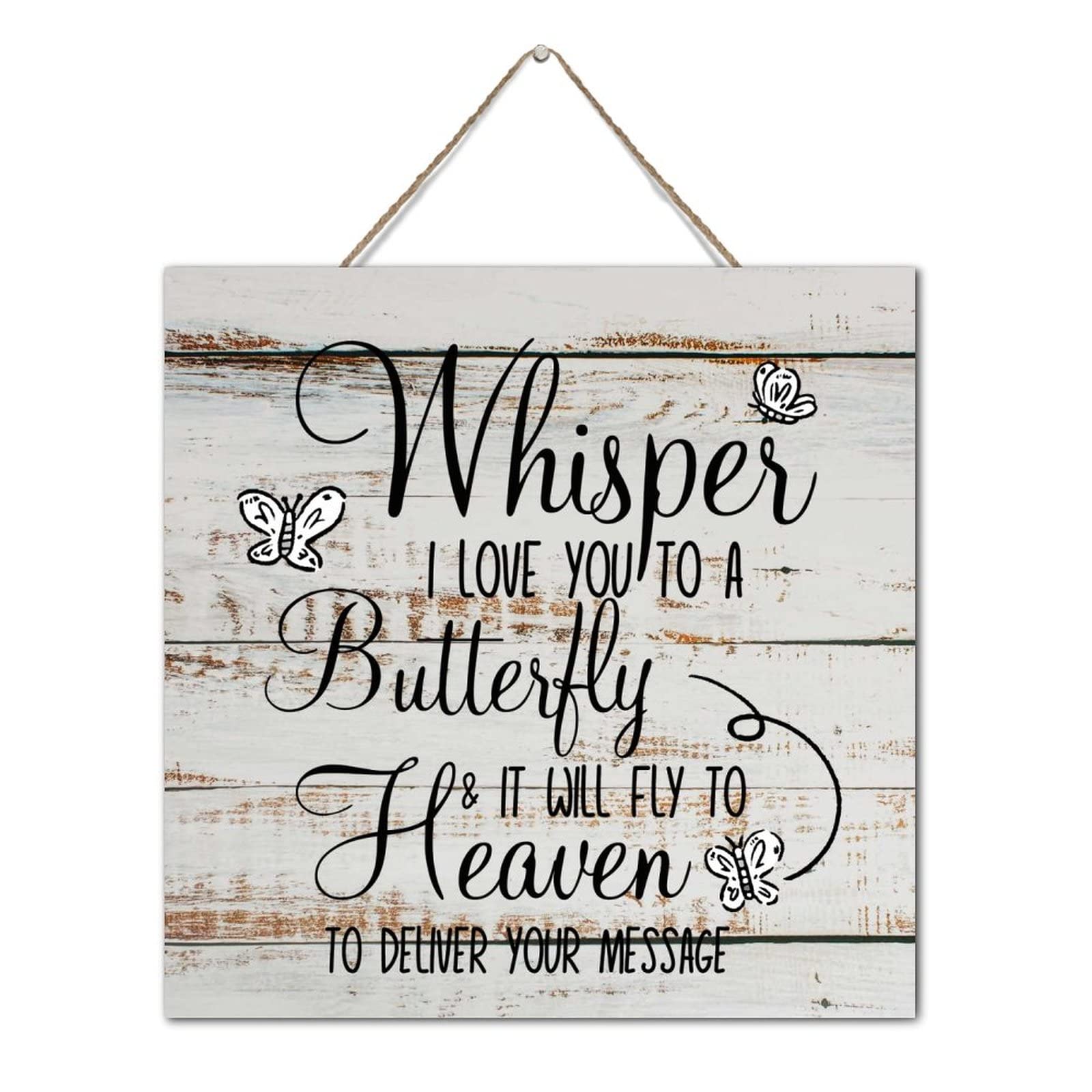 Inspirational Small Wooden Signs - 'Whisper I Love You to a Butterfly' 12x12 Inch Wood Plaque for Home Decor, Wall Art, and Gift Ideas - Perfect for Living Room, Bedroom, or Nursery Decoration
