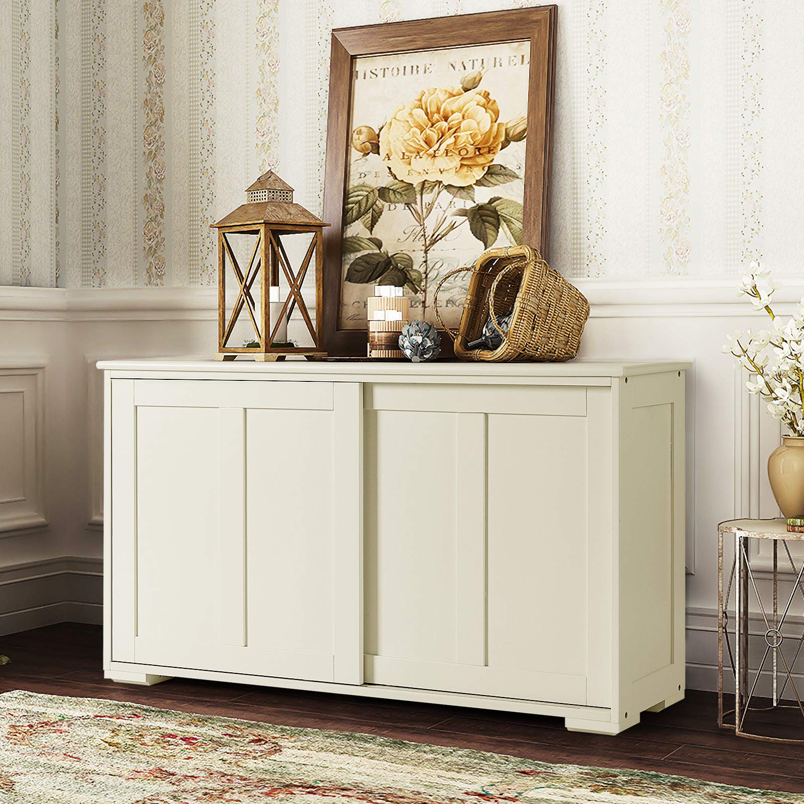 GLACER Buffet Cabinet with Adjustable Shelves & 2 Sliding Doors - Stackable Kitchen Storage Cabinet, Coffee Bar Console, Sideboard for Dining Room, Living Room, Entryway & Hallway - Perfect for Home Organization & Entertaining (White)