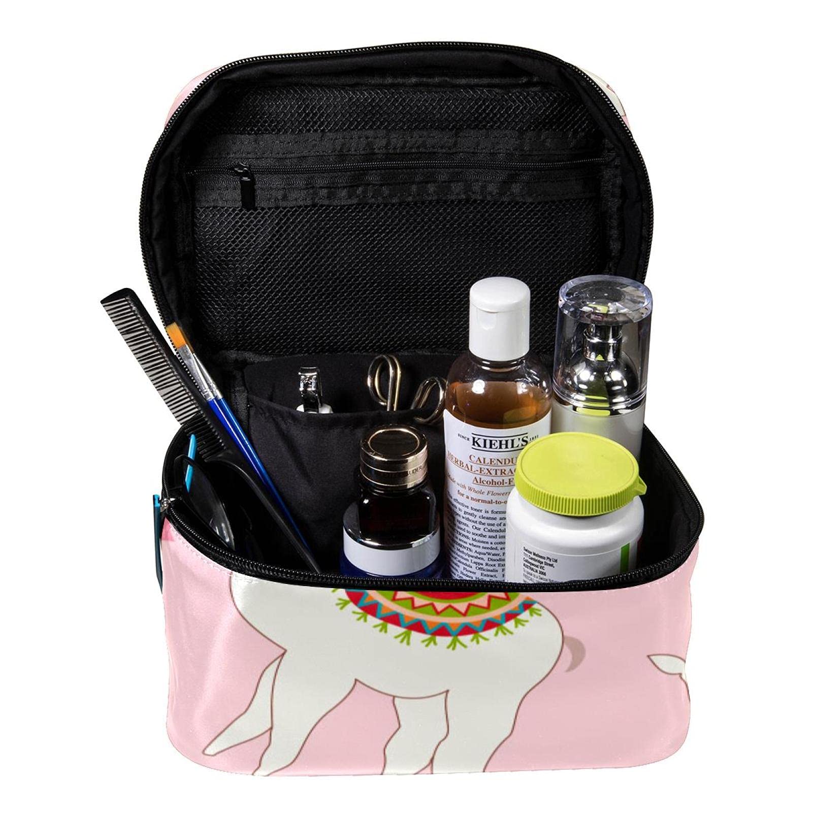 Cute Llama Pink Makeup Bag for Women - Travel Cosmetic Organizer