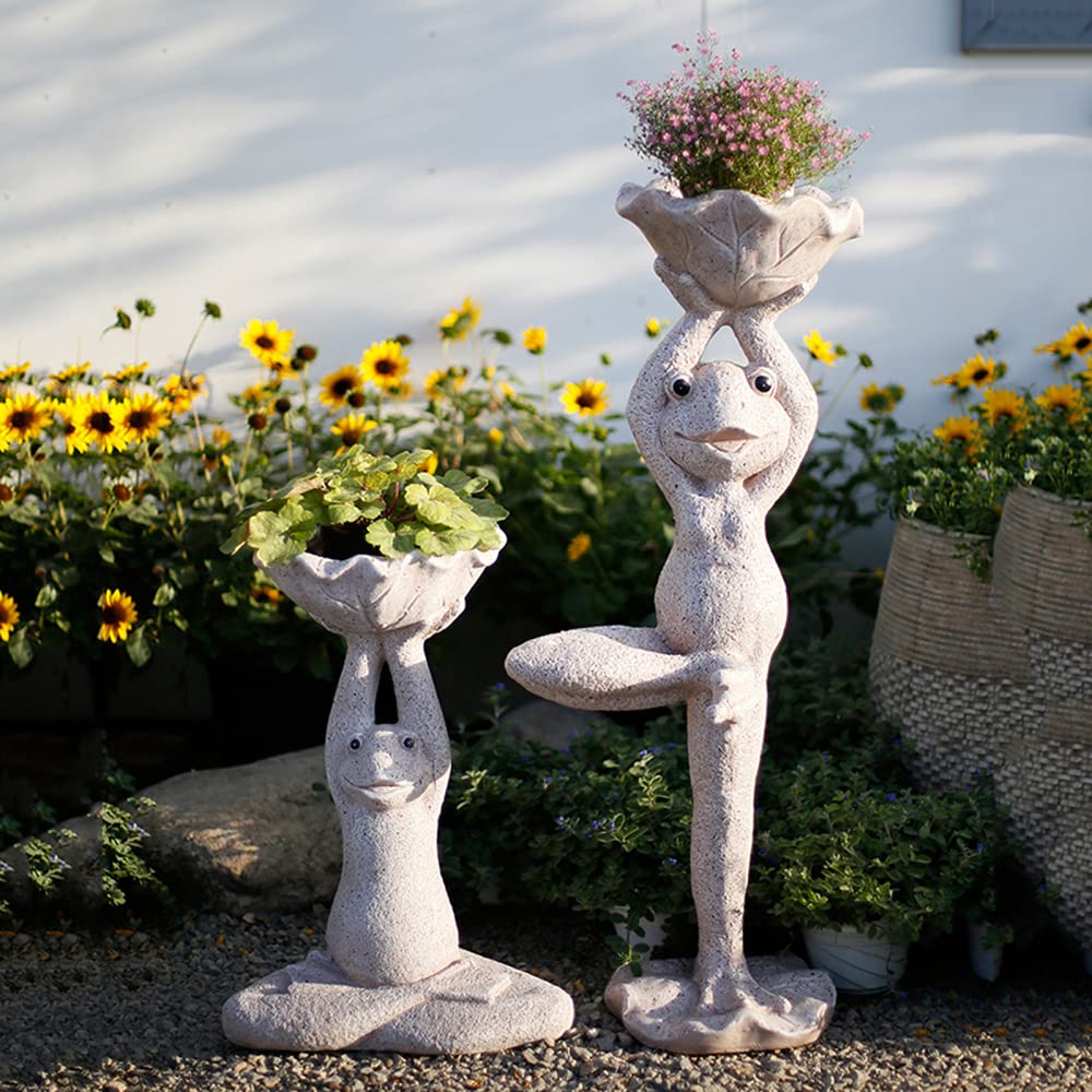 Yoga Frog Planter Pot - Resin Animal Figurine with Drainage Hole, Zen Garden Decor for Indoor & Outdoor Use, Perfect for Home, Patio, Lawn - Ideal for Succulents, Small Plants & Meditation Spaces