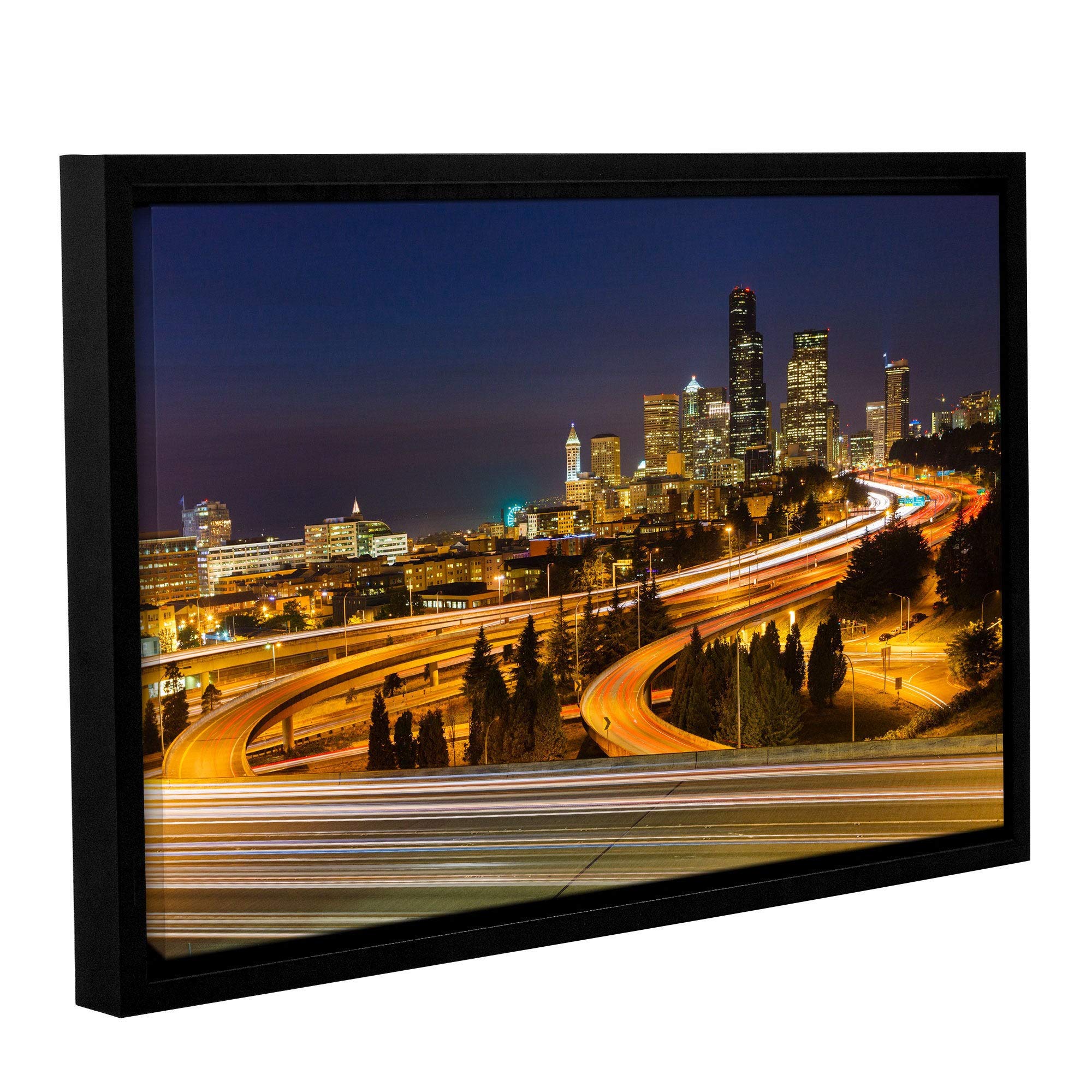ArtWall Cody York's 'Highway to Seattle 2' Framed Canvas Wall Art - Modern Landscape Painting for Living Room, Bedroom & Office Decor - Ready to Hang Gallery Wrapped Floater Frame (Small Size)
