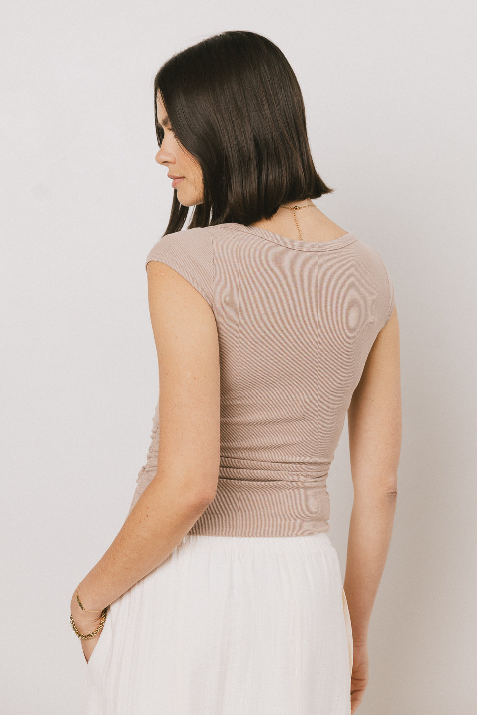 Leia Cap Sleeve Basic Top in Taupe | Women's Casual Short Sleeve Blouse | Perfect for Work, Date Night & Everyday Wear