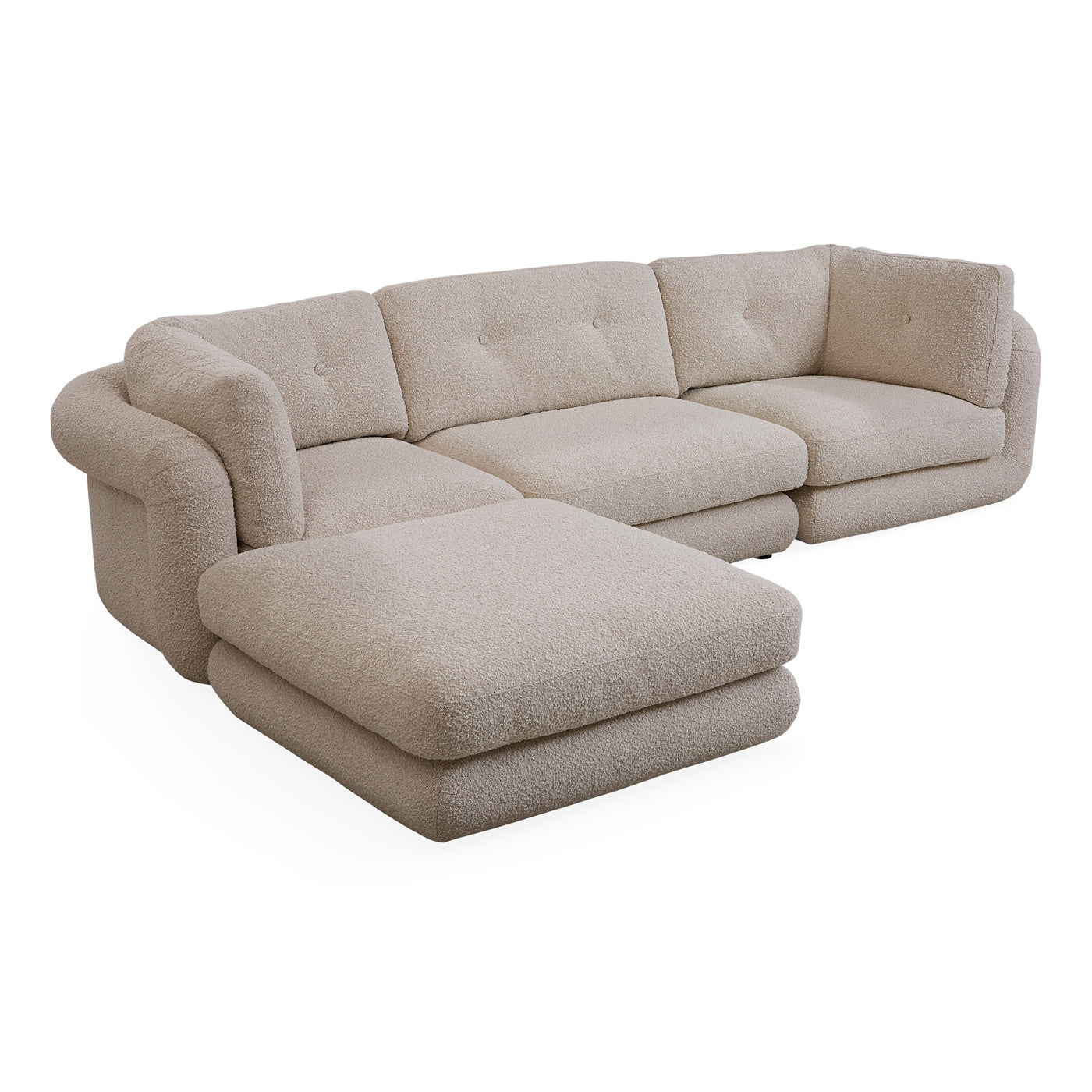 Pompidou 120” Modular Four Piece Sectional Sofa with Ottoman - Modern L-Shaped Living Room Furniture for Home Theater & Family Gatherings