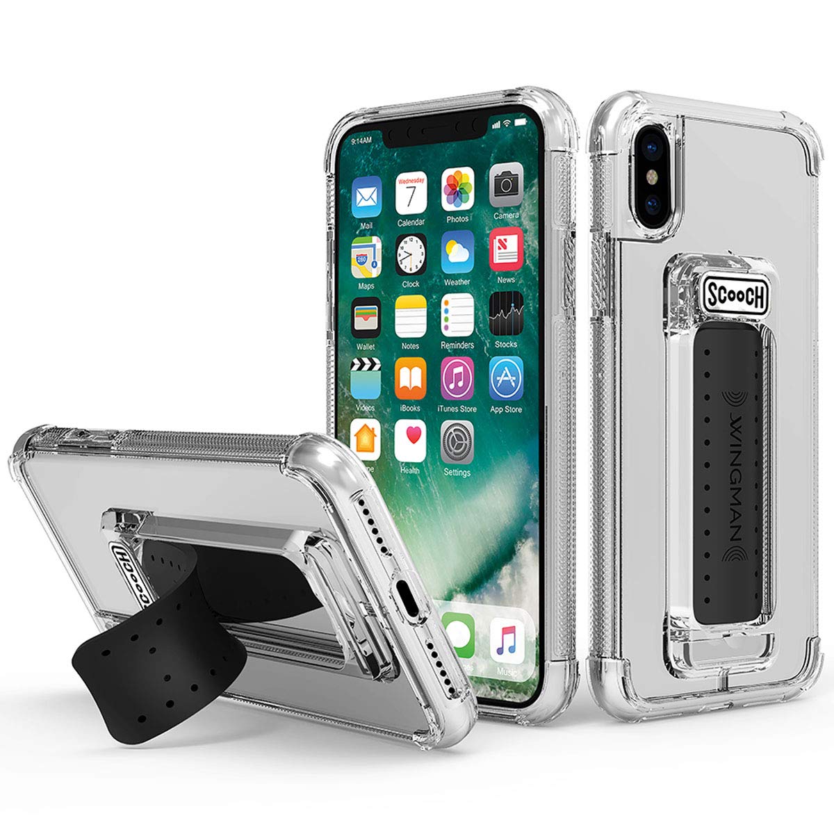 Scooch Wingman Kickstand Case for iPhone X/XS - 10ft Drop Protection, Two-Way Stand, Magnetic Car Mount Compatible - Clear Protective Phone Cover - Perfect for Travel, Work, and Hands-Free Viewing