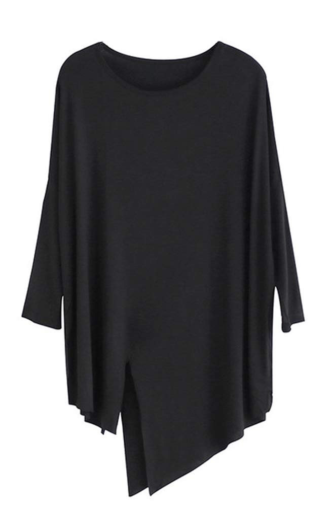 Angcoco Women's Latin Dance Top with Slit & Irregular Hem - Salsa, Ballroom Performance Shirt for Dance Competitions & Social Events