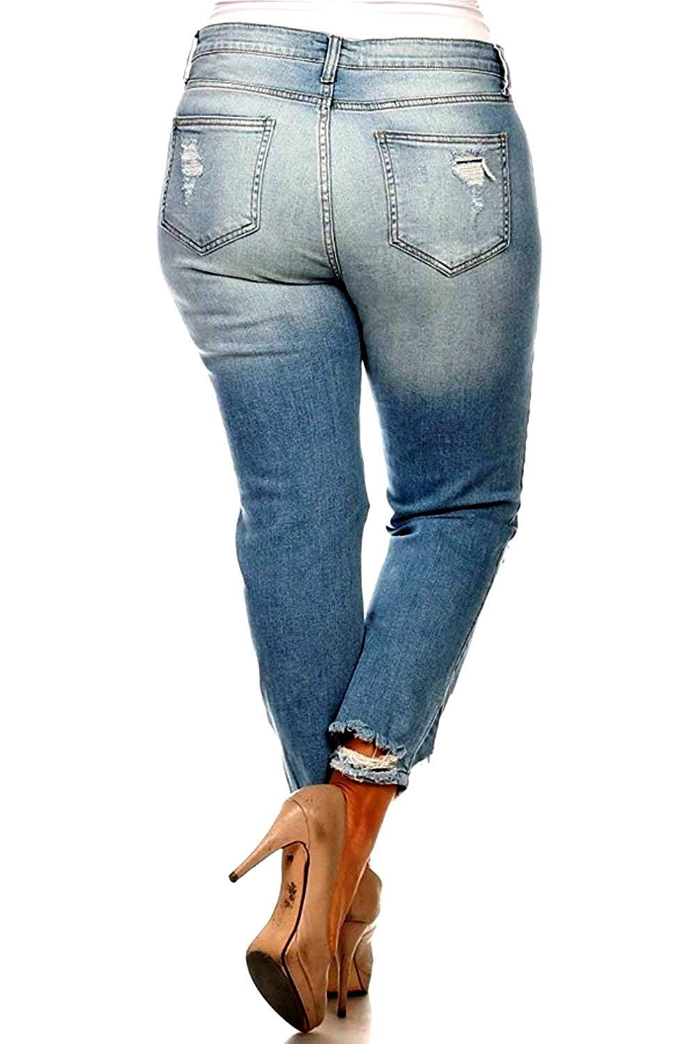 Jack David Women's Plus Size Ankle Skinny Ripped Distressed Stretch Denim Jeans - Comfortable Casual Pants for Everyday Wear, Work & Outfits