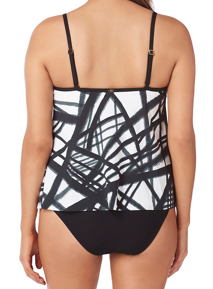 Women's Comet Aries Underwire Tankini Swimwear Top - Black & White Striped Bikini for Beach, Pool & Summer Vacations