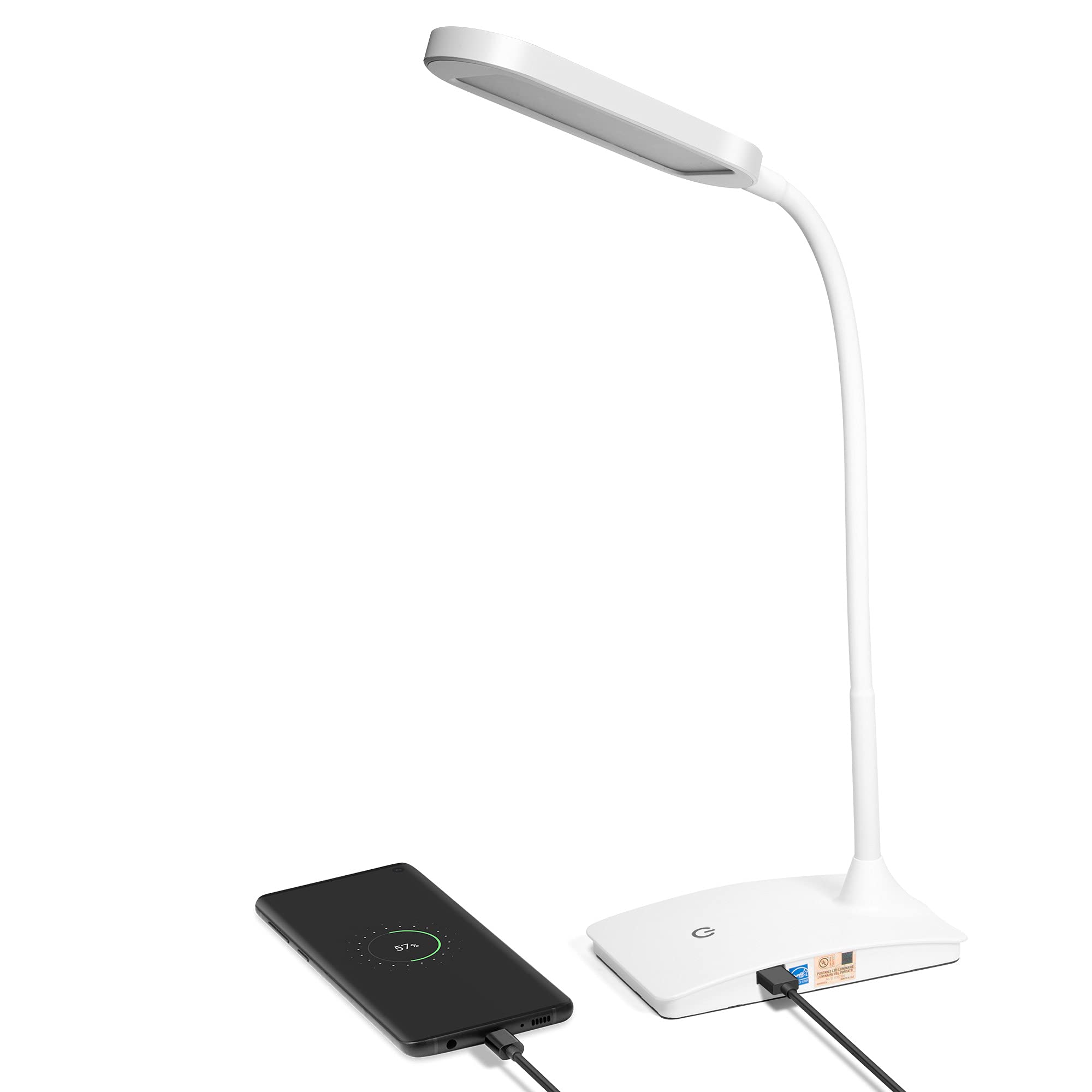 Super Bright LED Desk Lamp with USB Charging Port - Adjustable Study Light for Home Office, Bedside Reading, Dorm Room & Workspace | Energy Efficient White Task Lighting