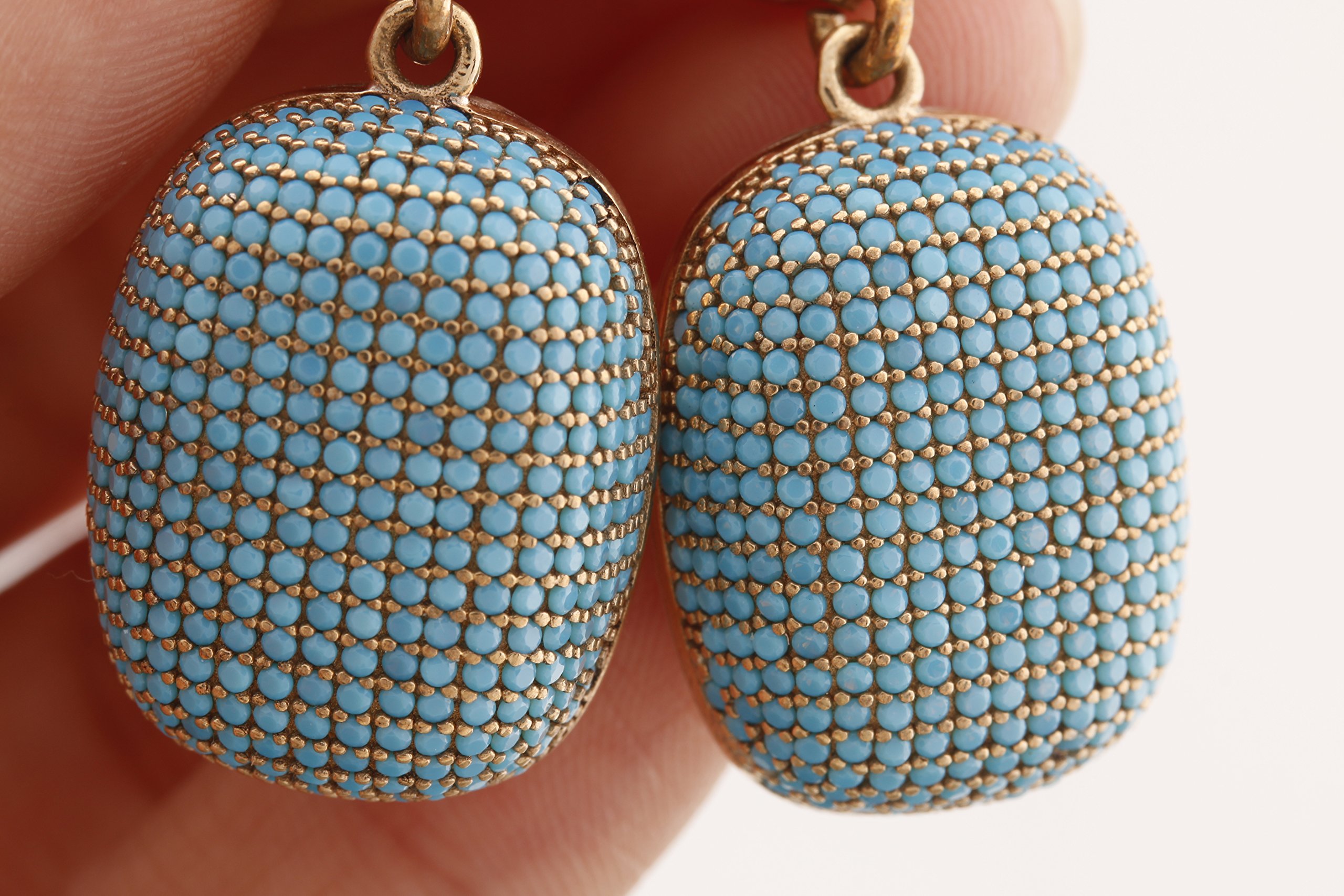 Handmade Turkish Jewelry - 925 Sterling Silver Turquoise Zircon Drop Earrings with Round Cut Stones | Boho Chic Accessories for Women, Perfect for Weddings & Special Occasions