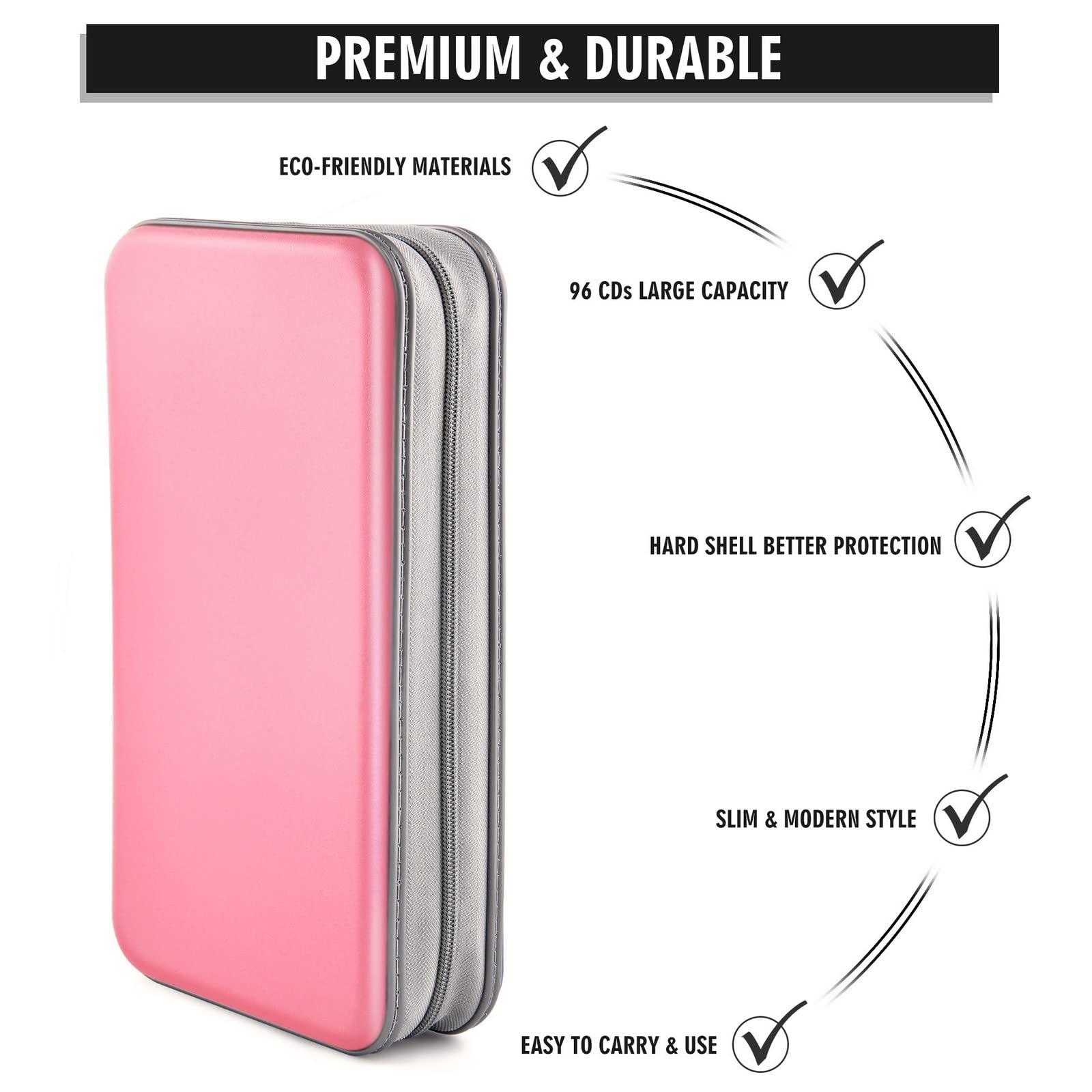 Bivisen 96 Capacity CD/DVD Storage Case Holder - Light Pink Organizer Binder Wallet for Car, Home & Travel | Compact Disc & Movie Storage Solution for Road Trips, Office & Entertainment Centers