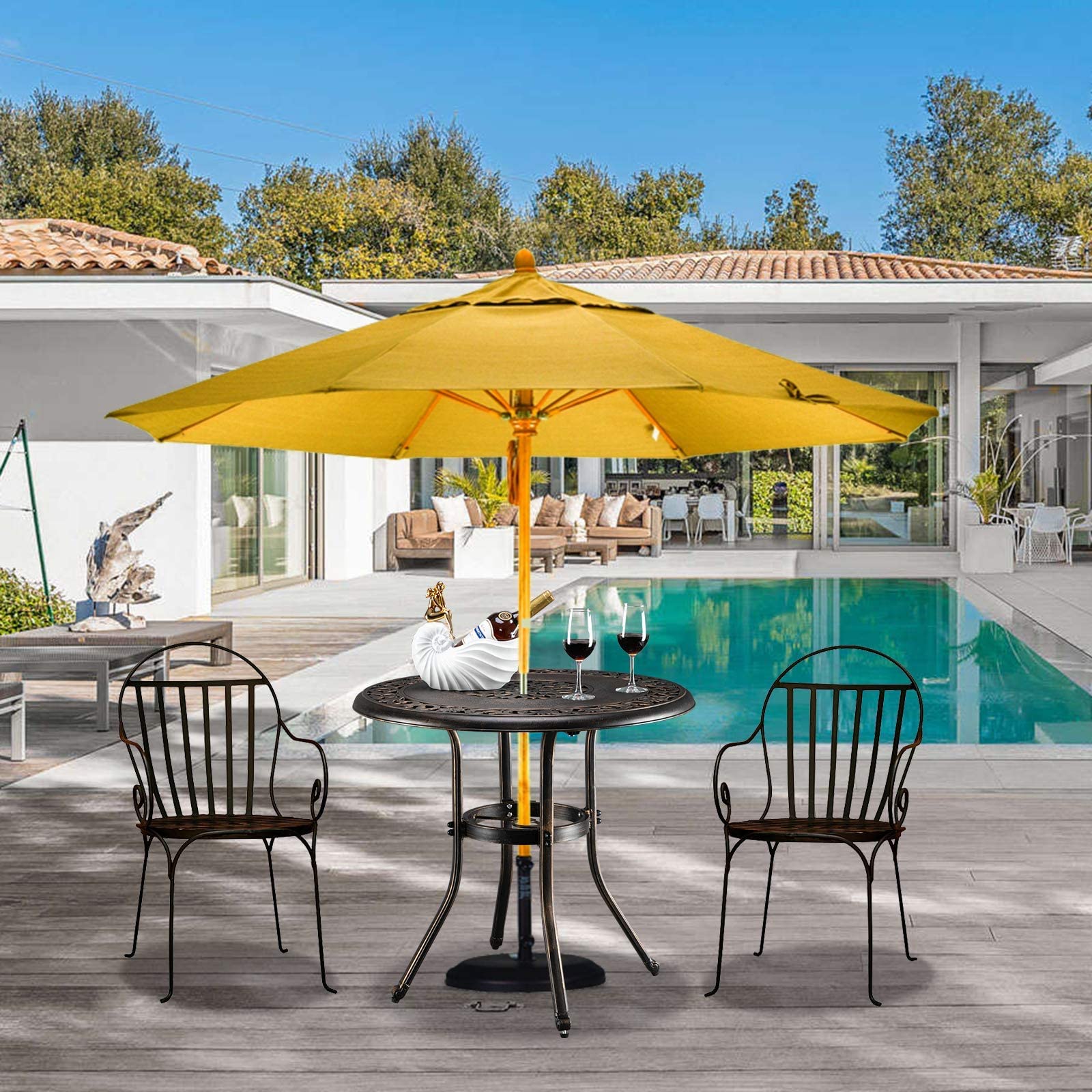 VINGLI 32 Inch Round Outdoor Dining Table with Umbrella Hole - Durable Cast Aluminum Patio Bistro Table for Garden, Backyard, Poolside - Weather-Resistant Bronze Finish (32