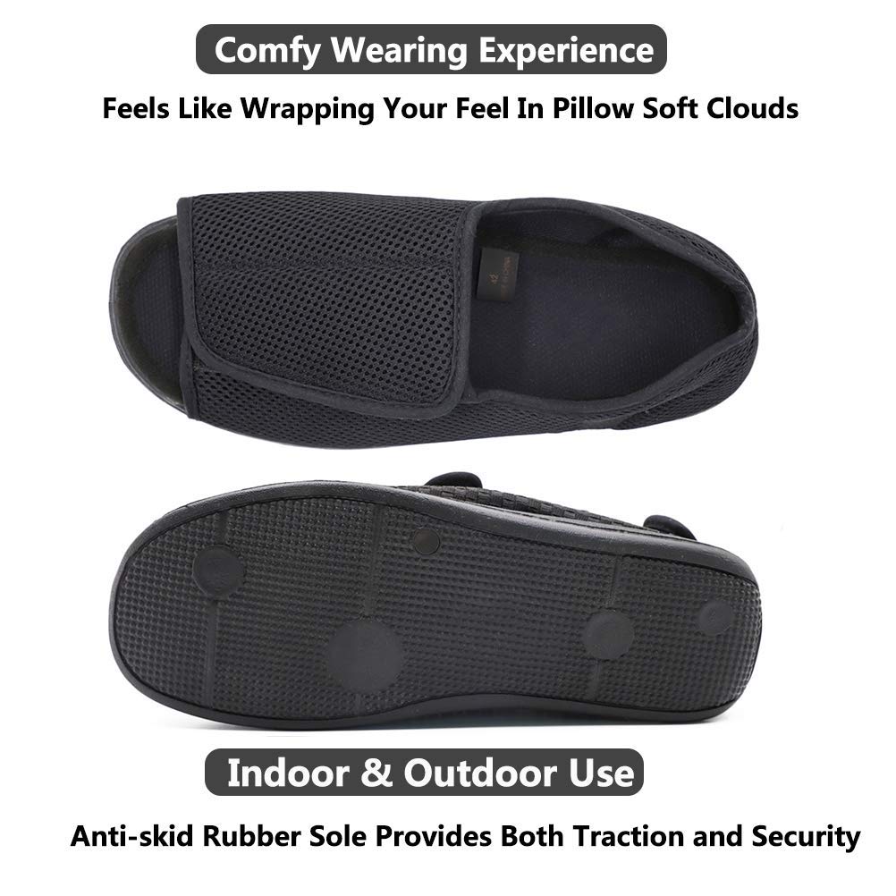 **Men's Open Toe Diabetic Slippers for Swollen Feet – Adjustable Orthopedic Wide Width Walking Shoes for Arthritis, Edema & Elderly Men – Comfortable Recovery Footwear for Home & Medical Use**