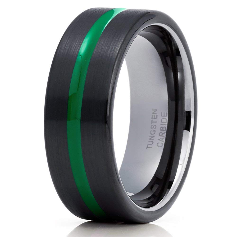 Green Tungsten Wedding Ring for Men - Black & Gunmetal Tungsten Band, Comfort Fit, Durable & Scratch Resistant - Perfect for Engagements, Anniversaries & Everyday Wear