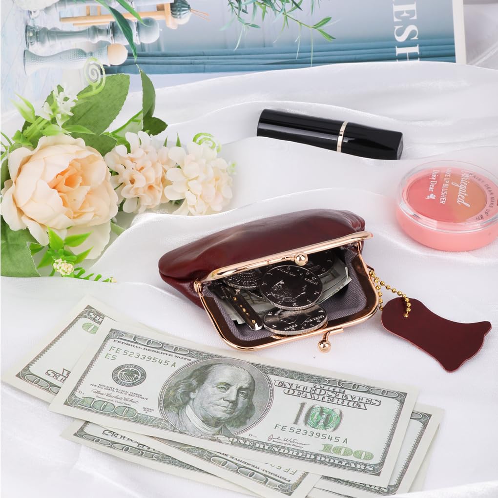 Oyachic Genuine Leather Coin Purse & Cash Holder - Compact Wallet Clutch with Secure Clasp for Men & Women (Red) | Perfect for Makeup Organizer, Change Pouch & Cable Storage | Ideal for Travel, Daily Use & Gift Giving