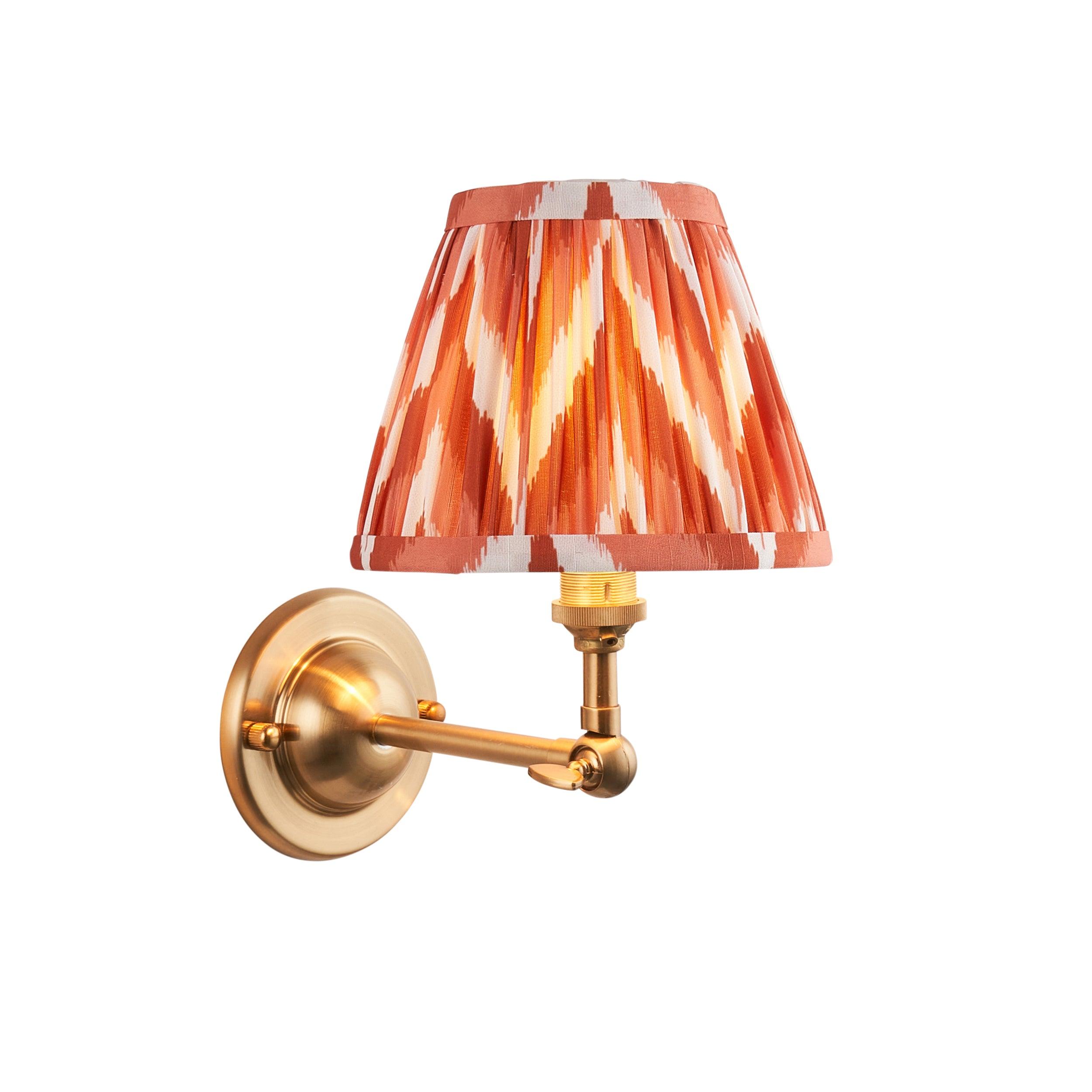 Vintage Dome Wing Brass Wall Light with 16cm Apricot Orange Zigzag Shade - Perfect for Bedroom, Living Room, and Hallway Lighting